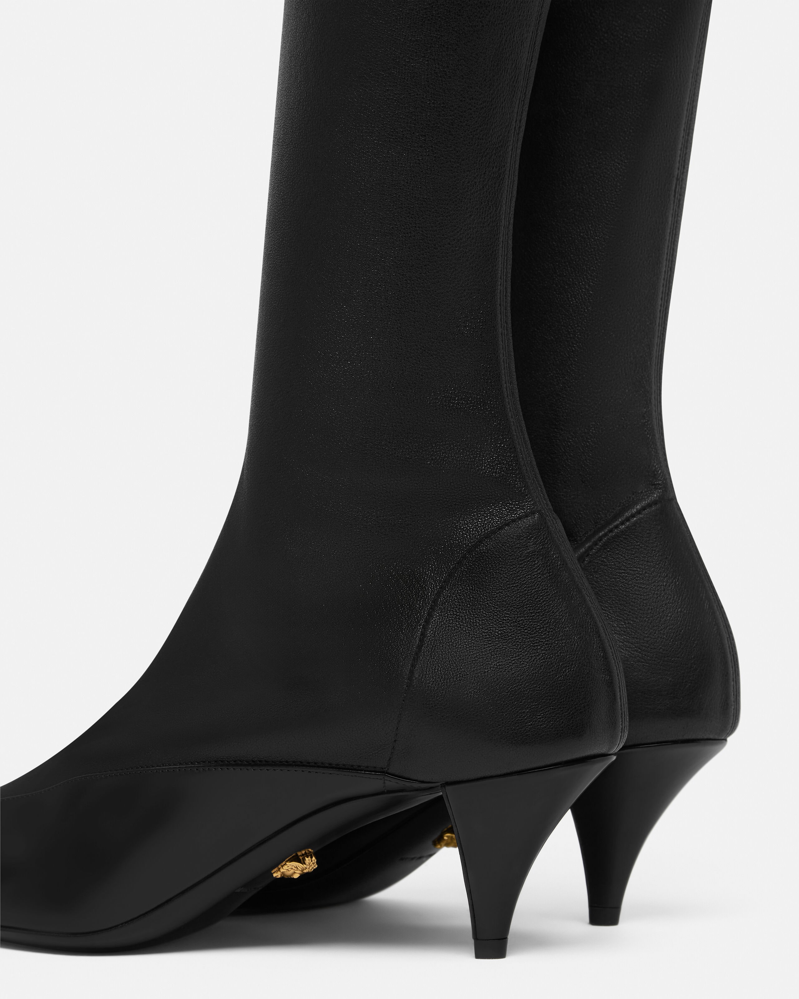 La Medusa Leather Boots 55 mm Black,Gold | VERSACE