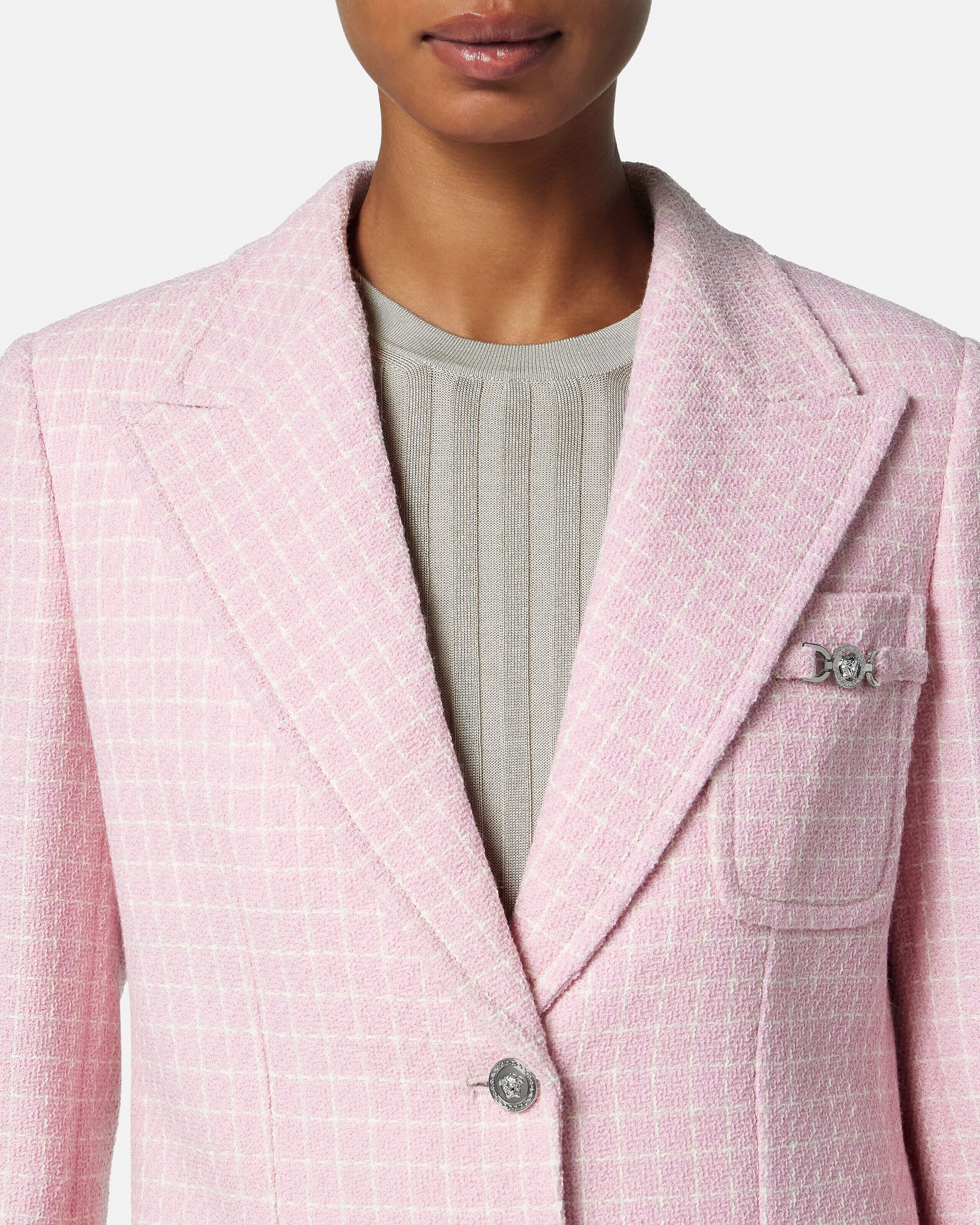 Crêpe Tweed Blazer Pink | VERSACE US