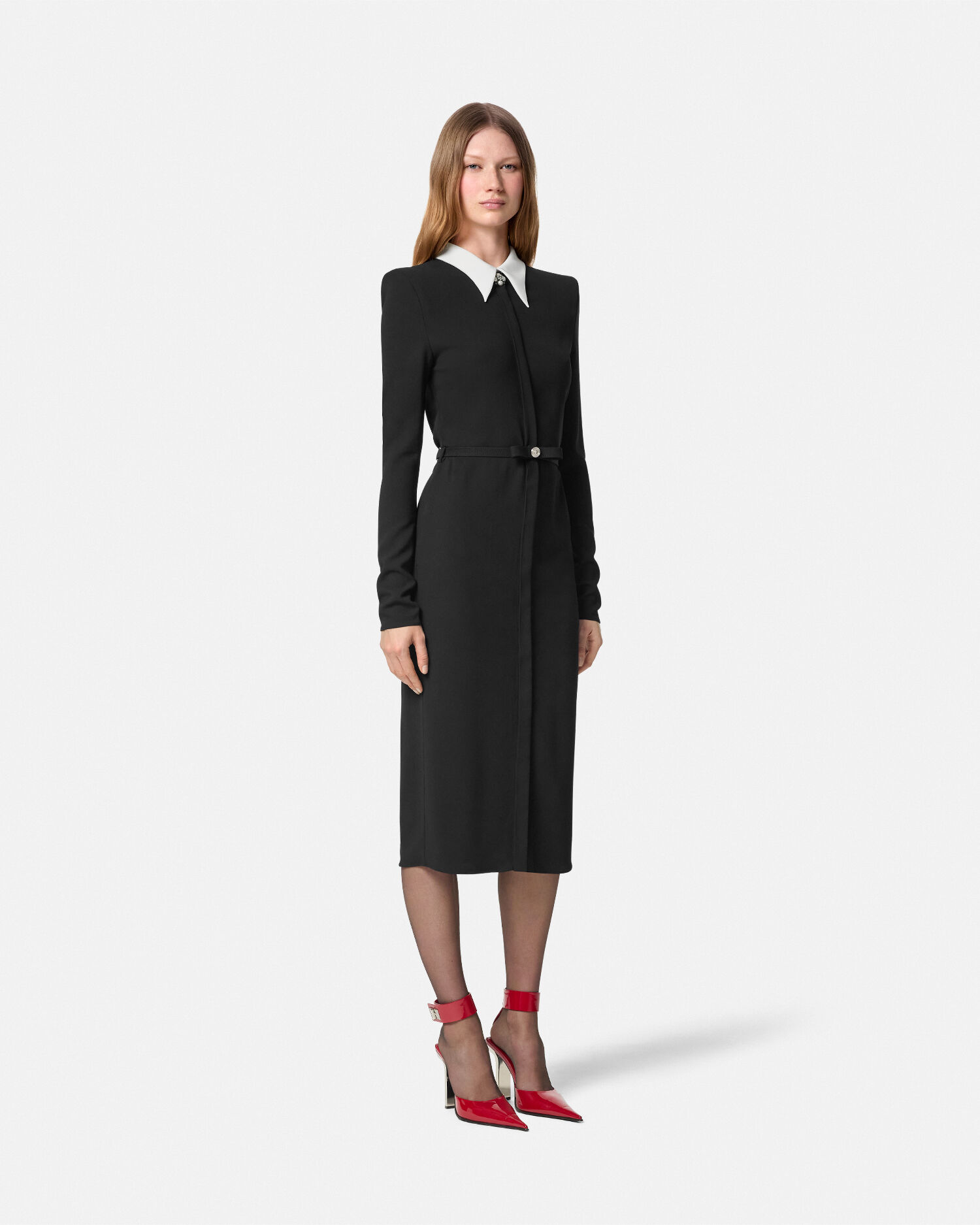 Contrast Collar Sable Midi Shirt Dress VERSACE UK