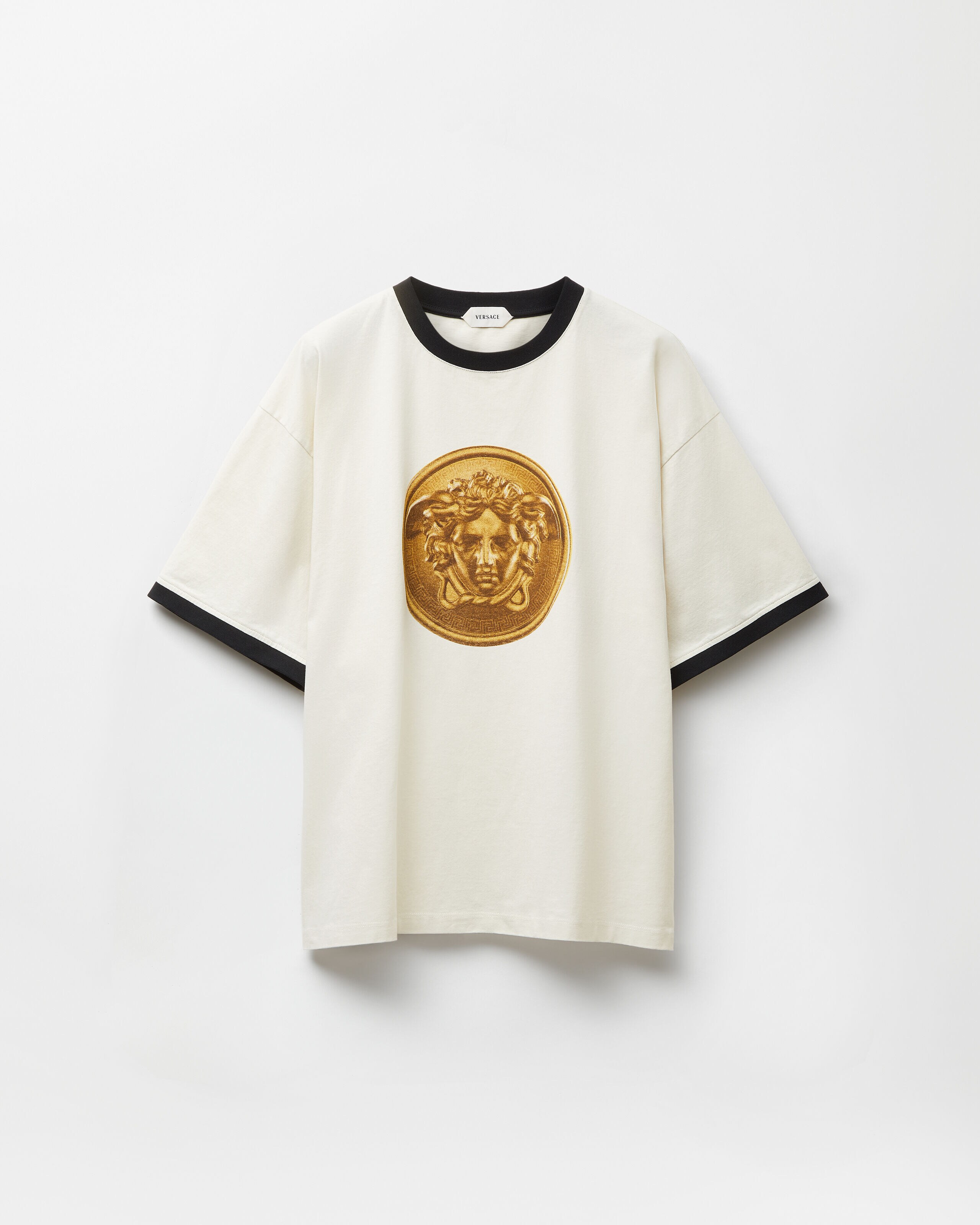 k　VERSACE collection メデューサ　ゴールド　Tシャツ Versace Gold Medusa Print Black Cotton Jersey T-Shirt XS A89497S