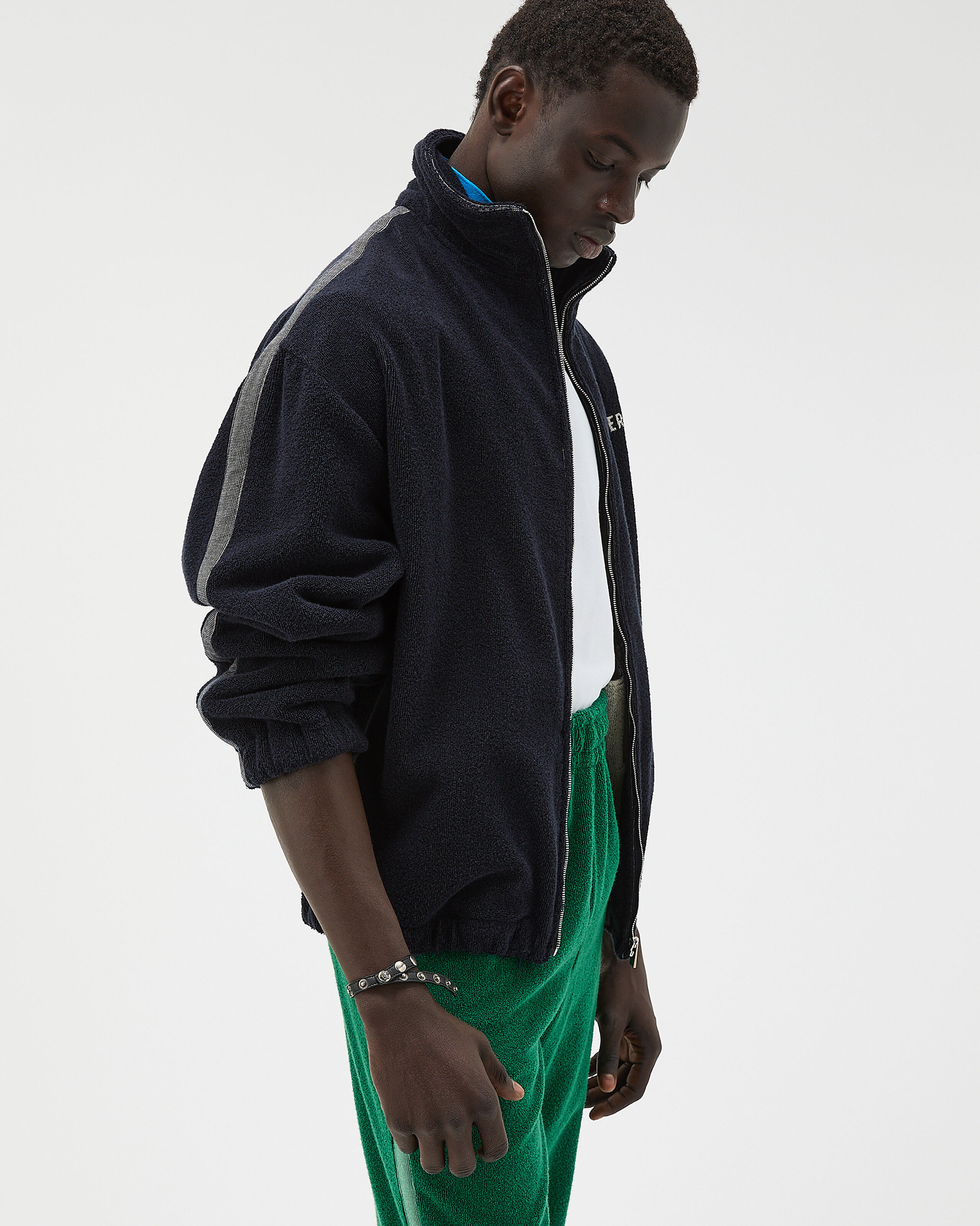 Cotton-Terry Jacquard Zip Sweatshirt Blue | VERSACE