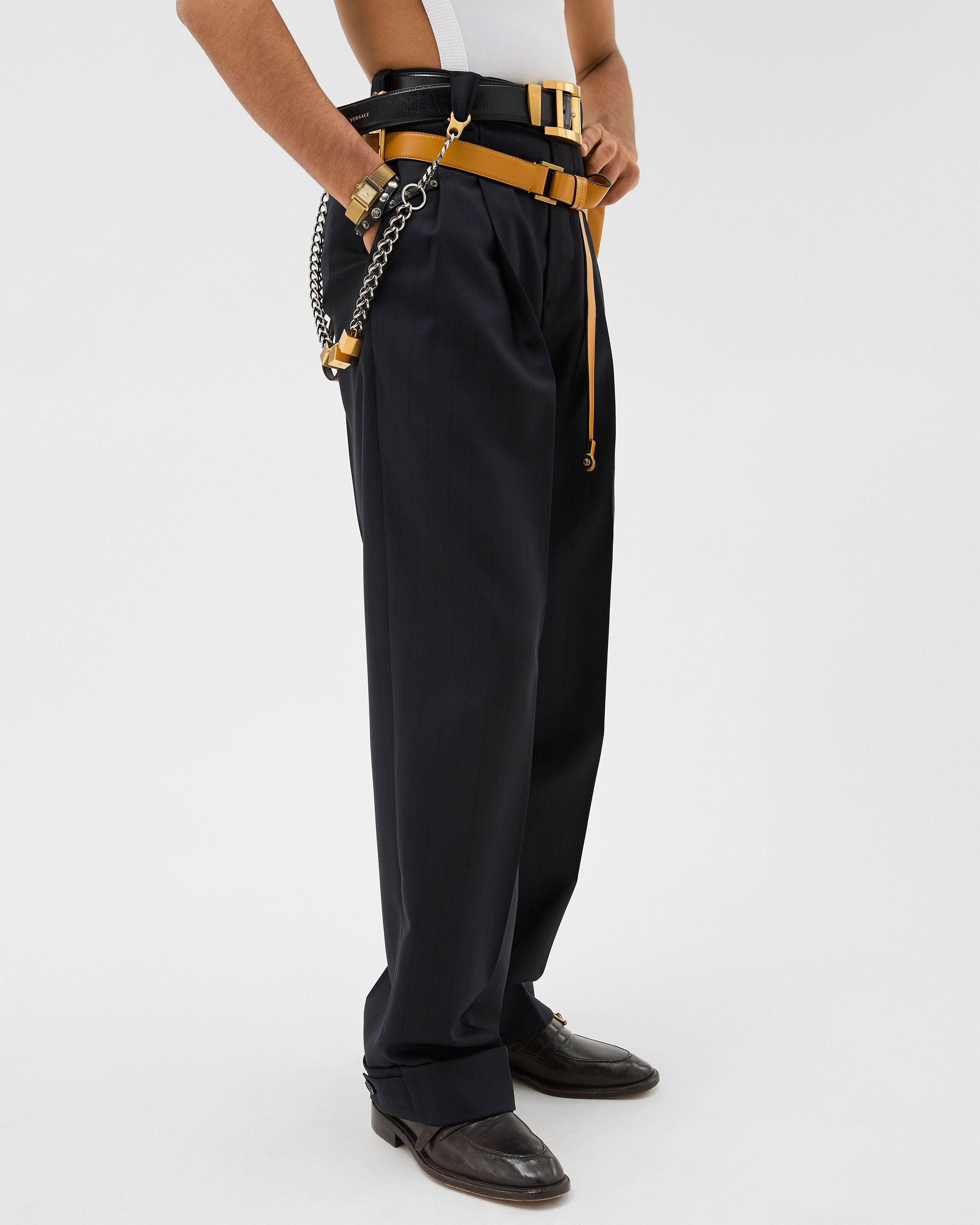 Pinstripe Wool Twill Oversized Pants Blue | VERSACE CA Pinstripe Wool Twill Oversized Pants Blue | VERSACE CA