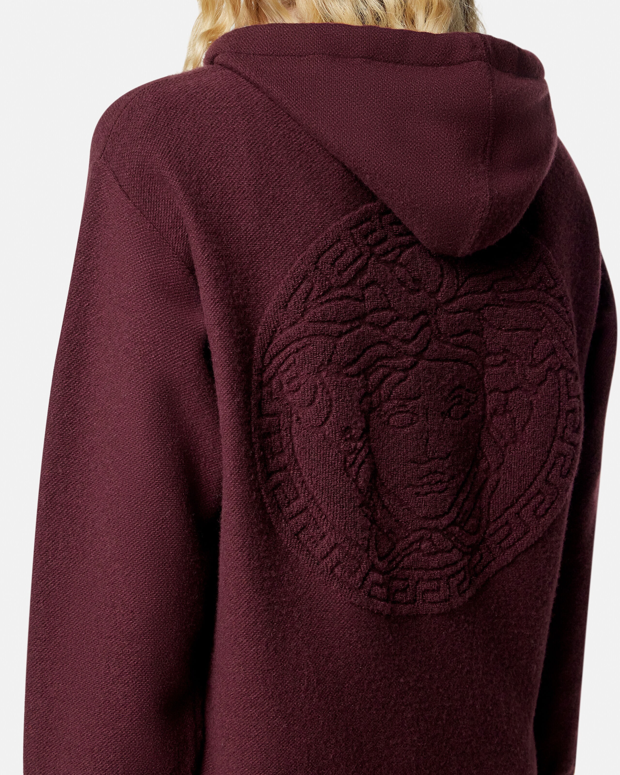 Cashmere-Blend Medusa Zip Hoodie Burgundy | VERSACE US