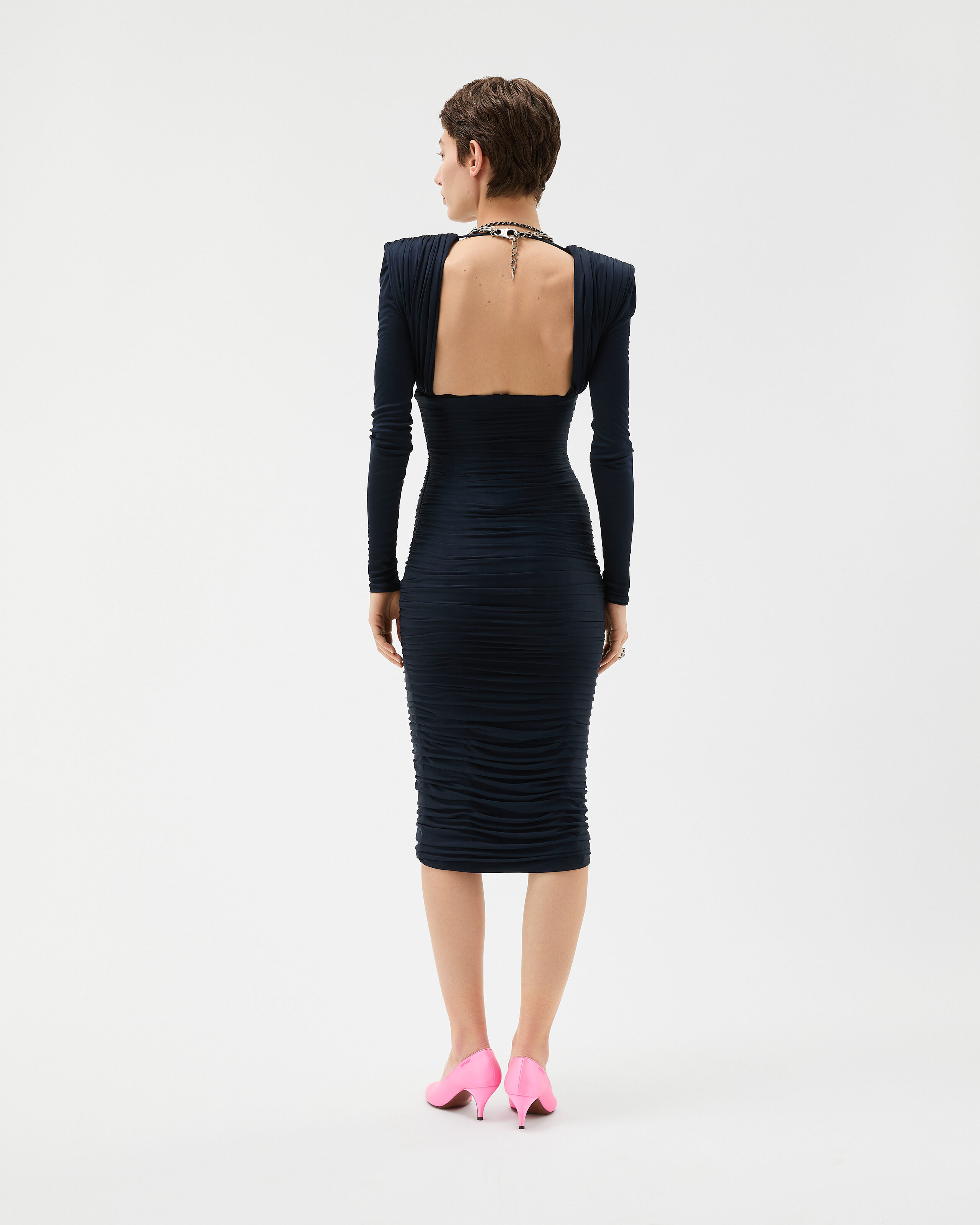 Draped Silk Crêpe Jersey Midi Dress Blue | VERSACE US
