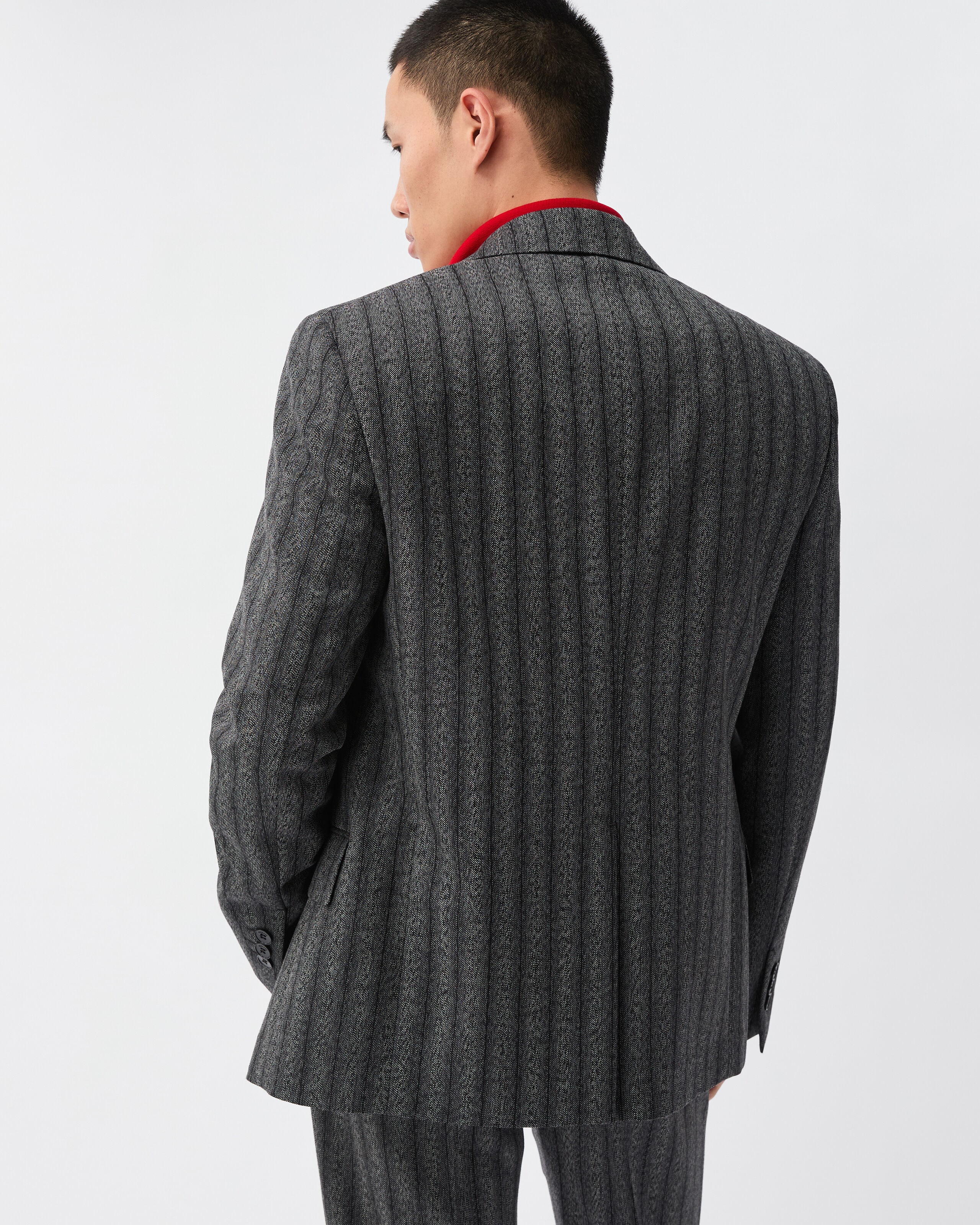 Pinstripe Wool Twill Relaxed Blazer Gray | VERSACE US