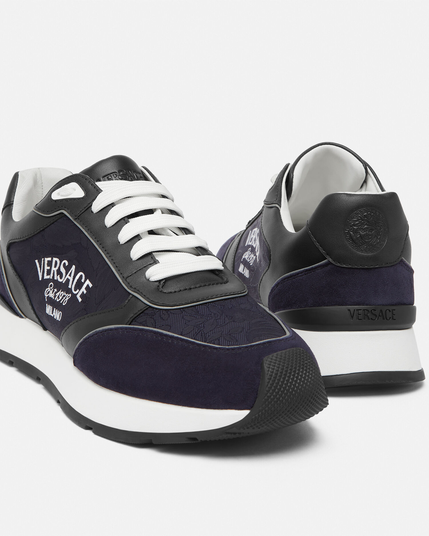 Navy blue versace sneakers clearance