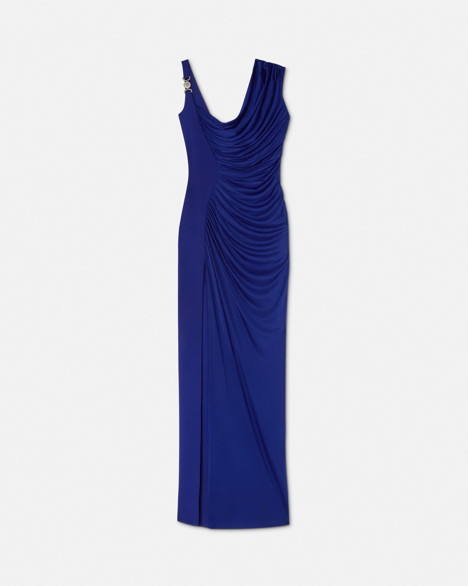 Viscose Liquid Jersey Draped Gown Blue | VERSACE US