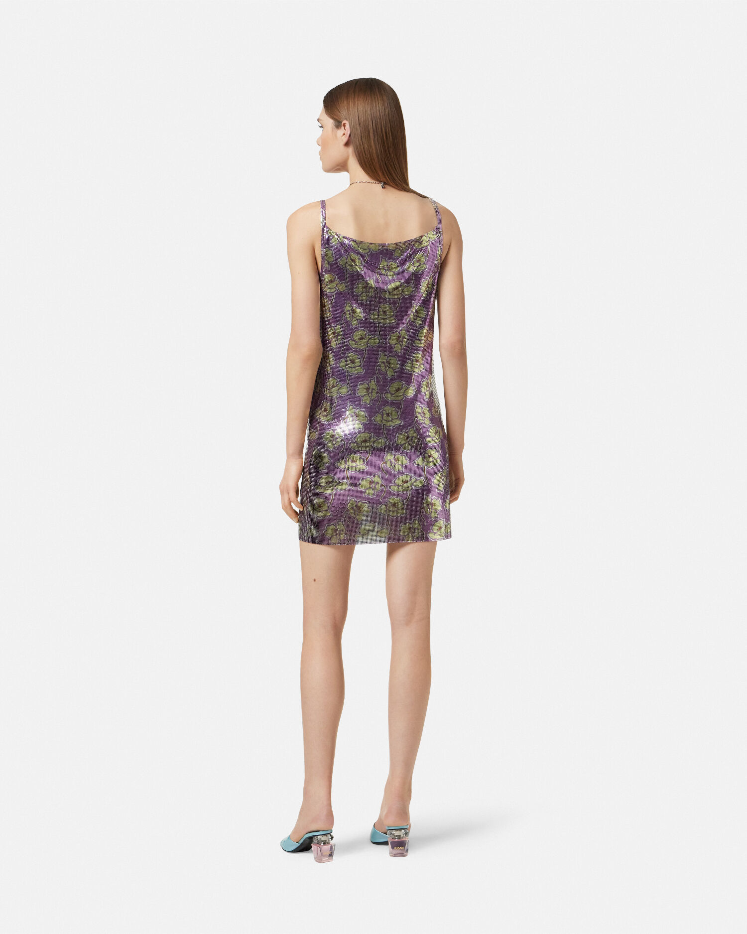 Poppies Metal Mesh Slip Mini Dress Purple,Yellow | VERSACE US