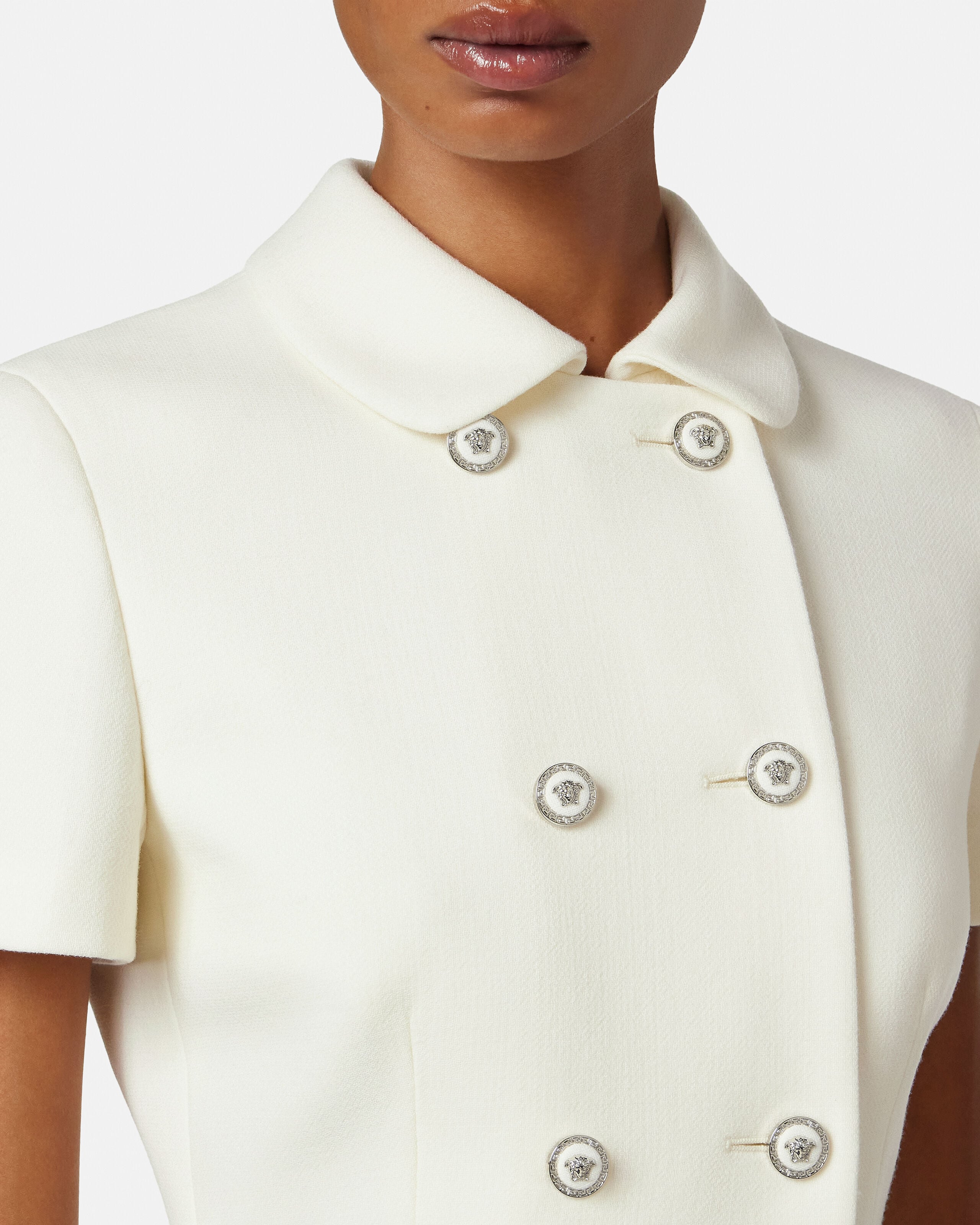 Double-Wool Crêpe Fitted Jacket White | VERSACE US