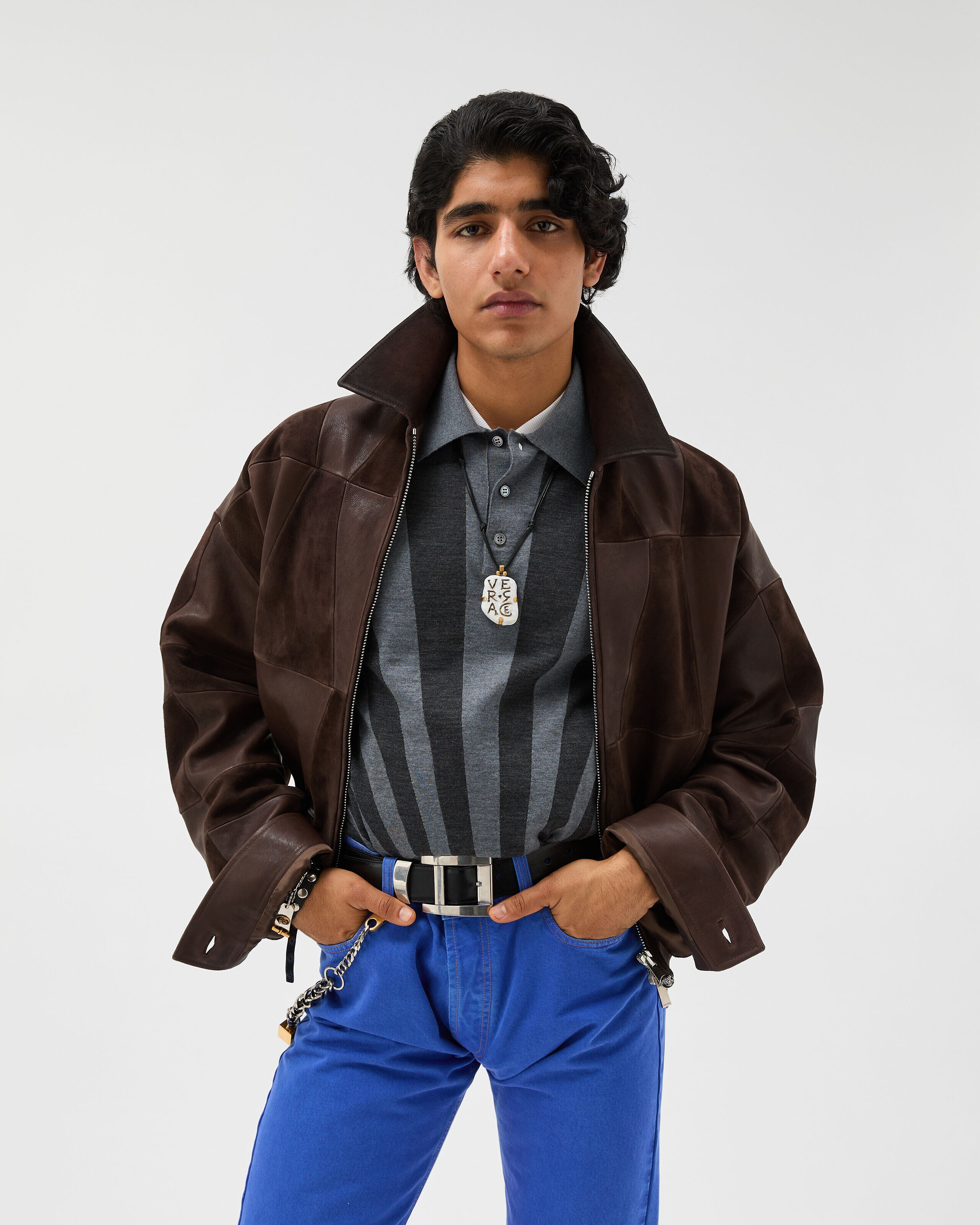 Leather Blouson Brown | VERSACE US