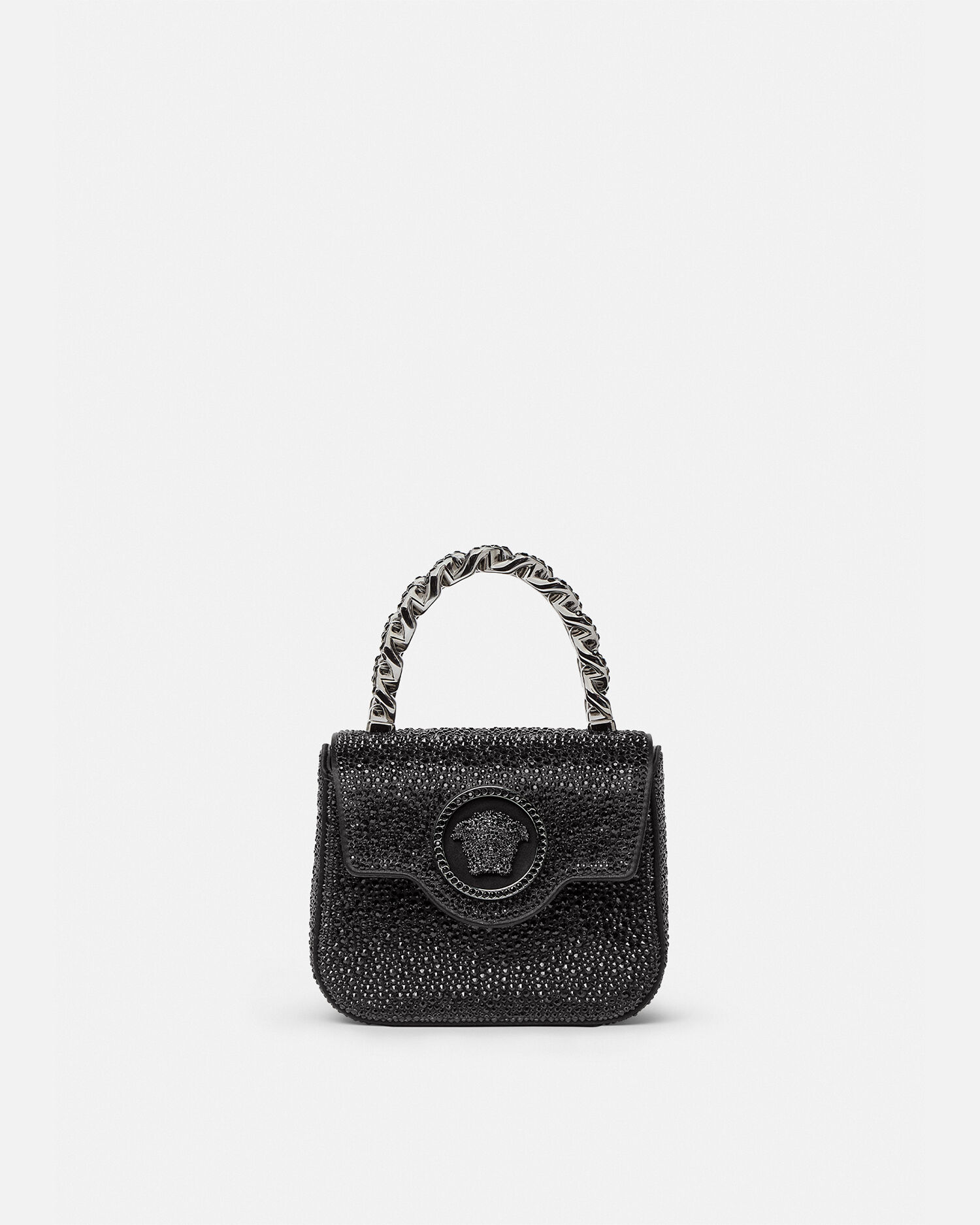 La Medusa Embellished Satin Mini Bag Black | VERSACE US