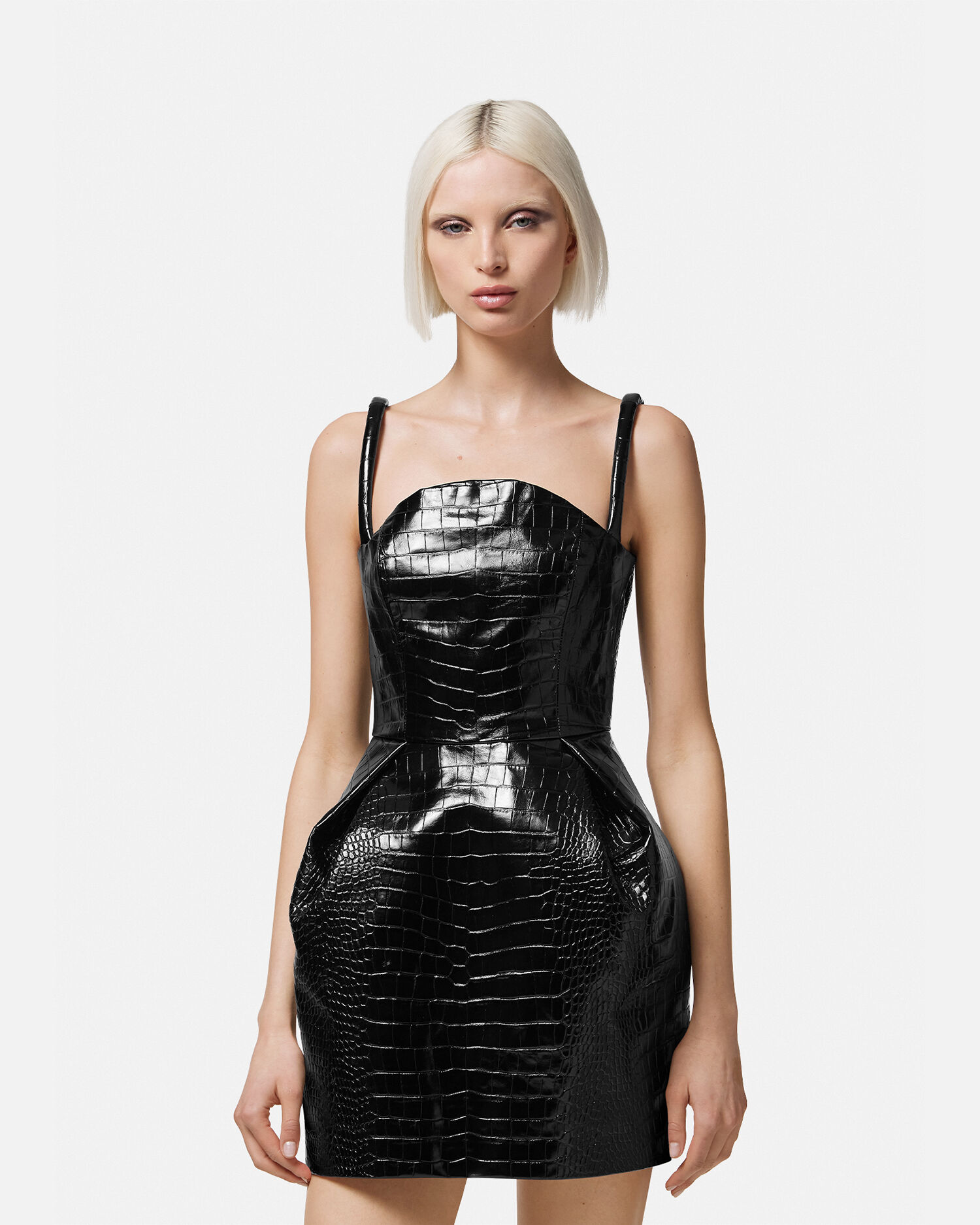 Croc Effect Leather Mini Dress