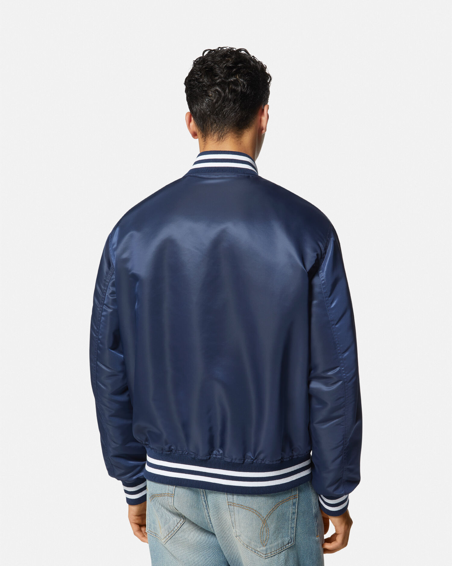 Varsity Nylon Bomber Jacket Blue VERSACE CA