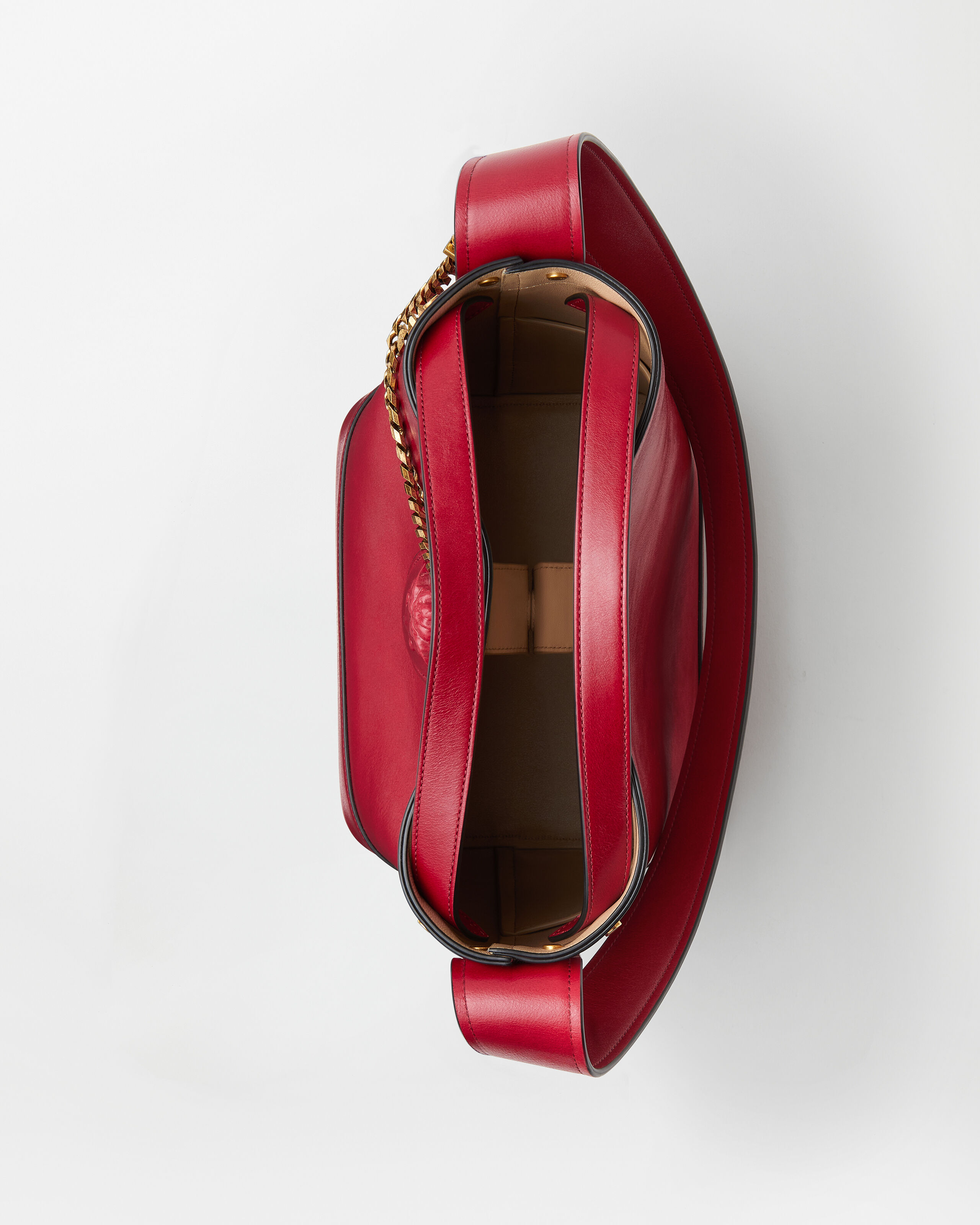 Pivot Small Leather Bucket Bag Red | VERSACE US