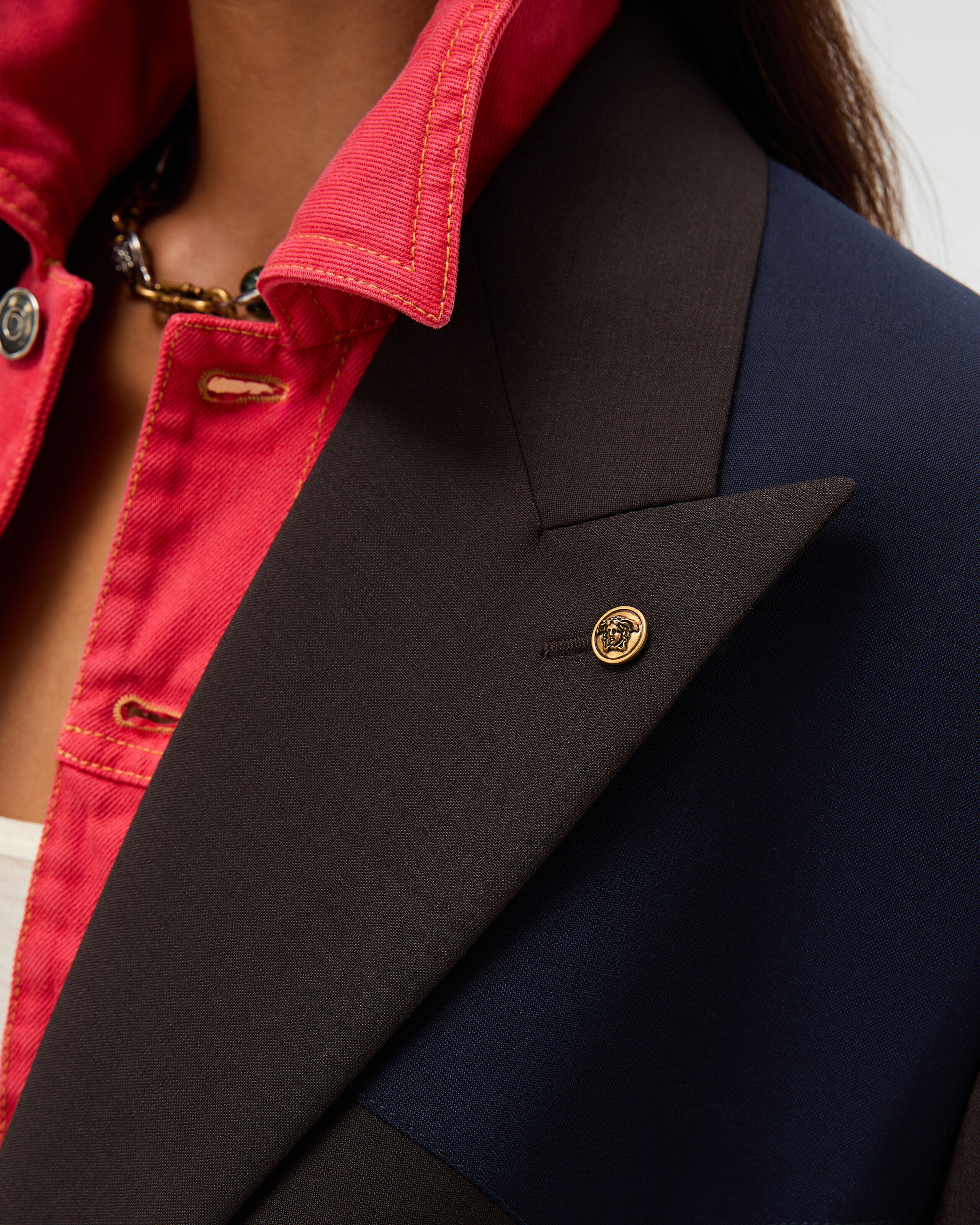 Wool-Mohair Blazer Blue,Brown | VERSACE US
