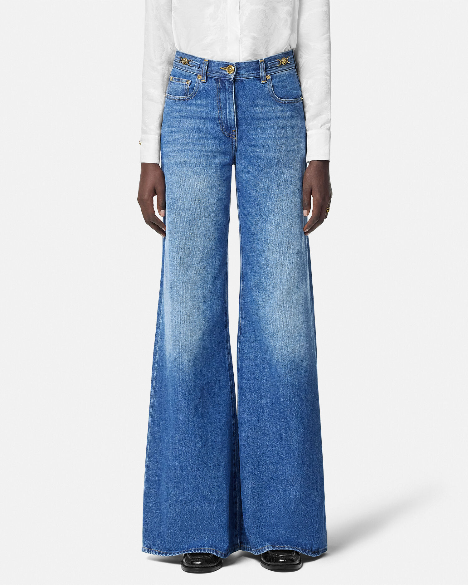 Medusa '95 Wide Flared Jeans Blue | VERSACE US