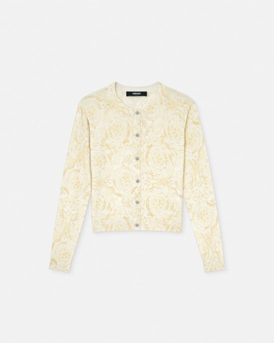 Printed Silk Knit Cardigan  White+Beige 1