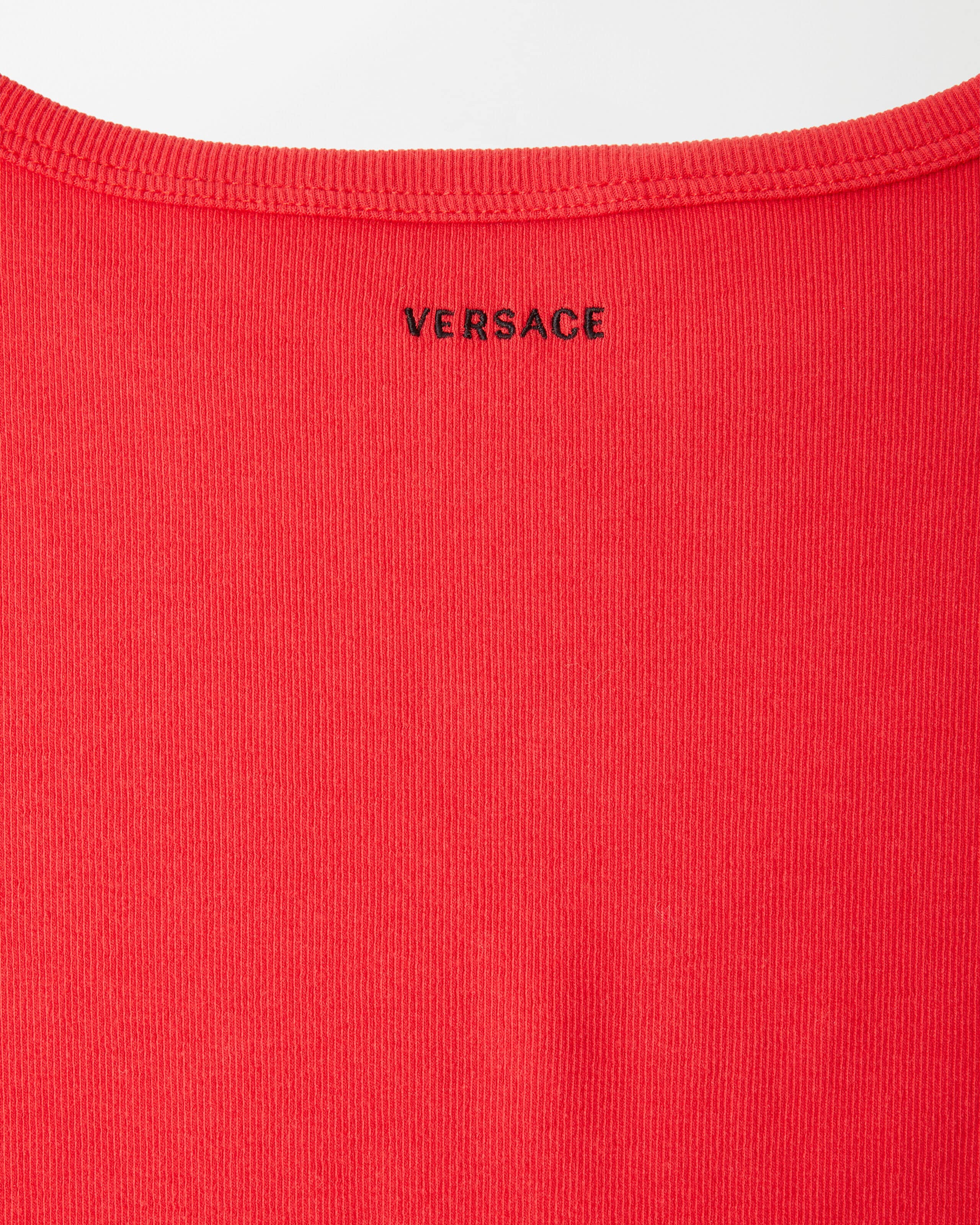 Embroidered Ribbed Cotton-Jersey T-Shirt Red | VERSACE US
