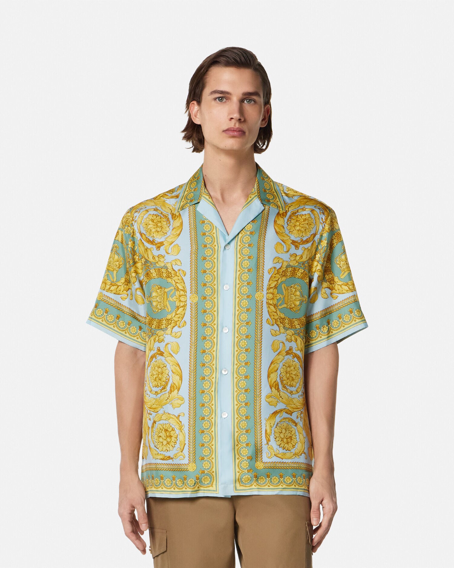 Barocco Silk Shirt Green,Gold | VERSACE US