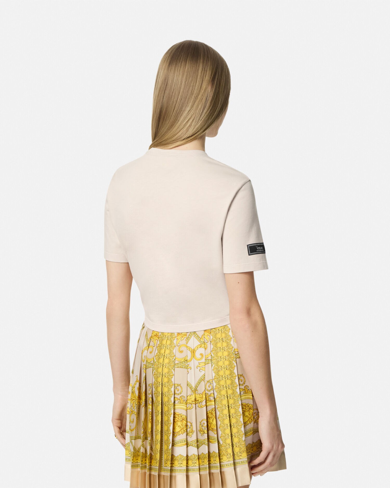 Safety Pin Crop Logo T-Shirt Pink | VERSACE US