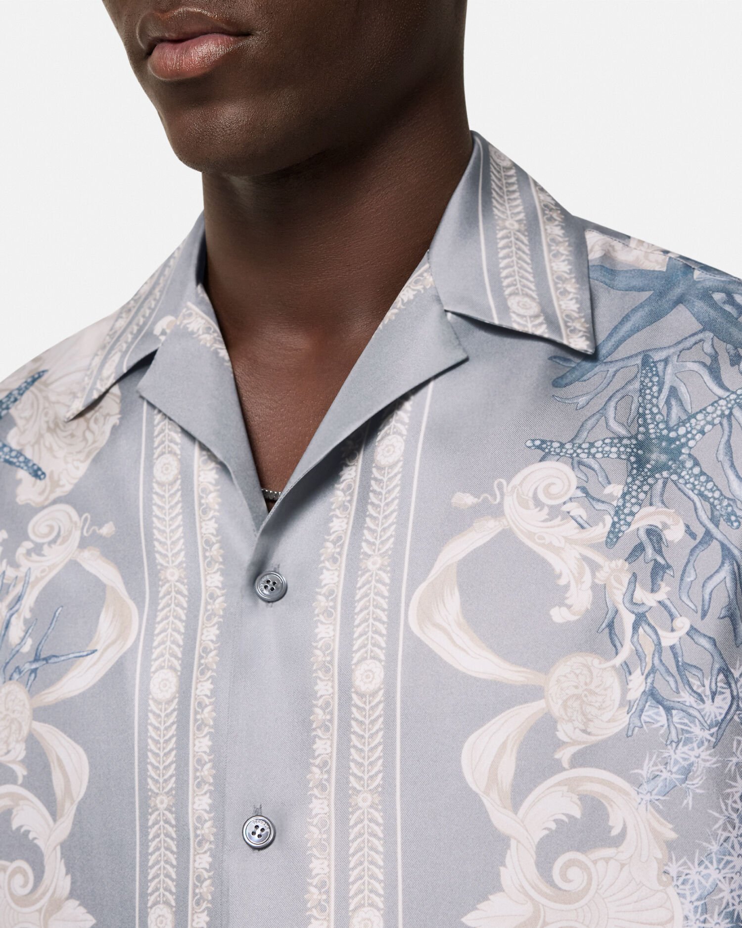 Barocco Sea Silk Shirt Blue,Print | VERSACE
