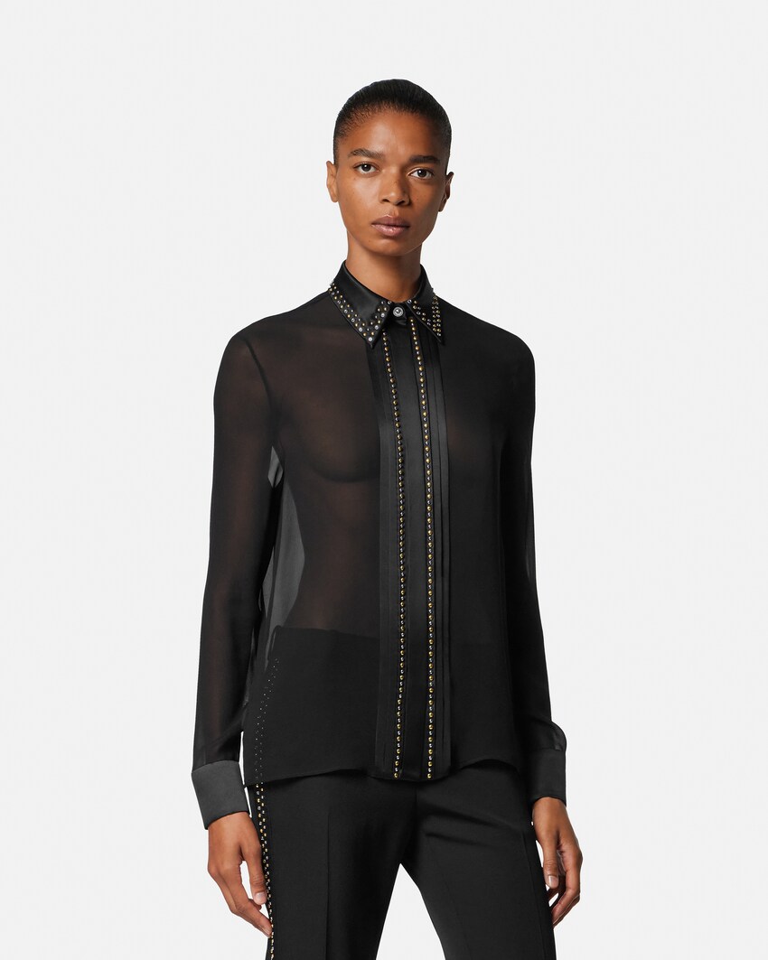 Embellished Silk Georgette Relaxed Shirt Black 4