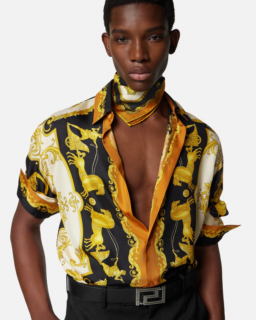 Foulard aus bedrucktem Seidentwill 45 cm  Schwarz+Gold 3