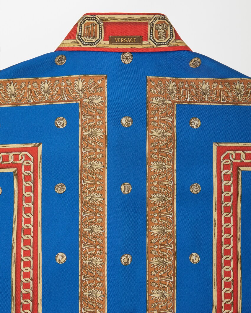 Printed Silk Twill Regular Shirt Blue+Red 4