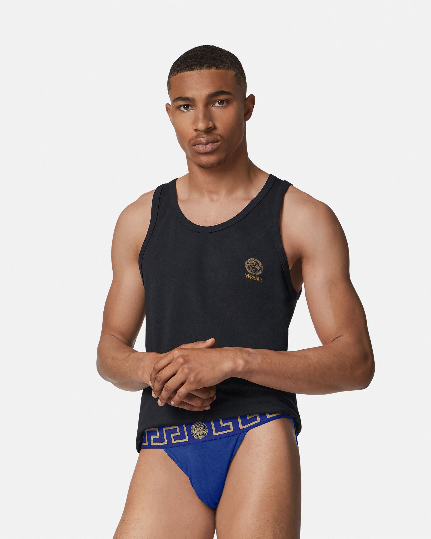 Cotton-Jersey Jockstrap Blue | VERSACE US