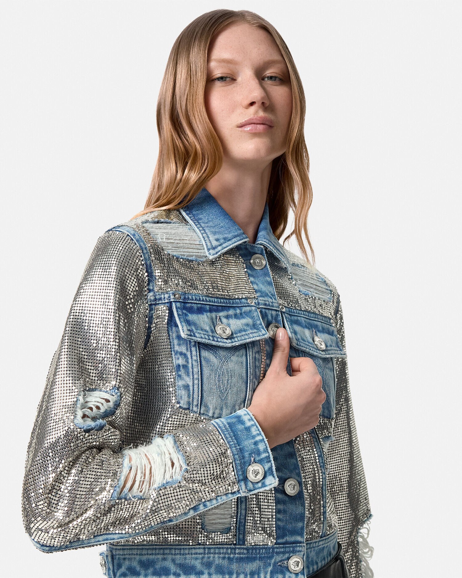 Metal Mesh Denim Jacket