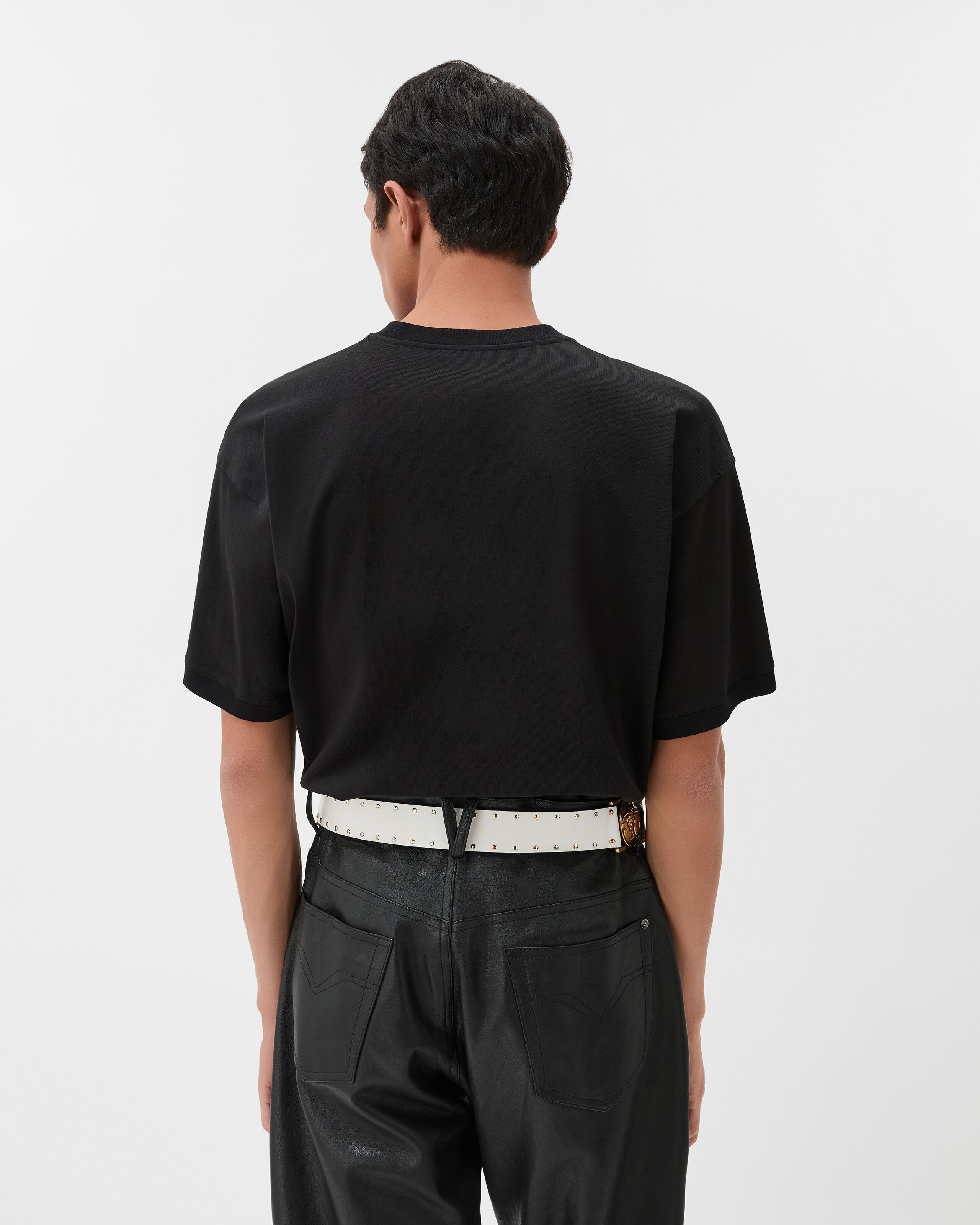 Printed Cotton-Jersey Regular T-Shirt Black | VERSACE US
