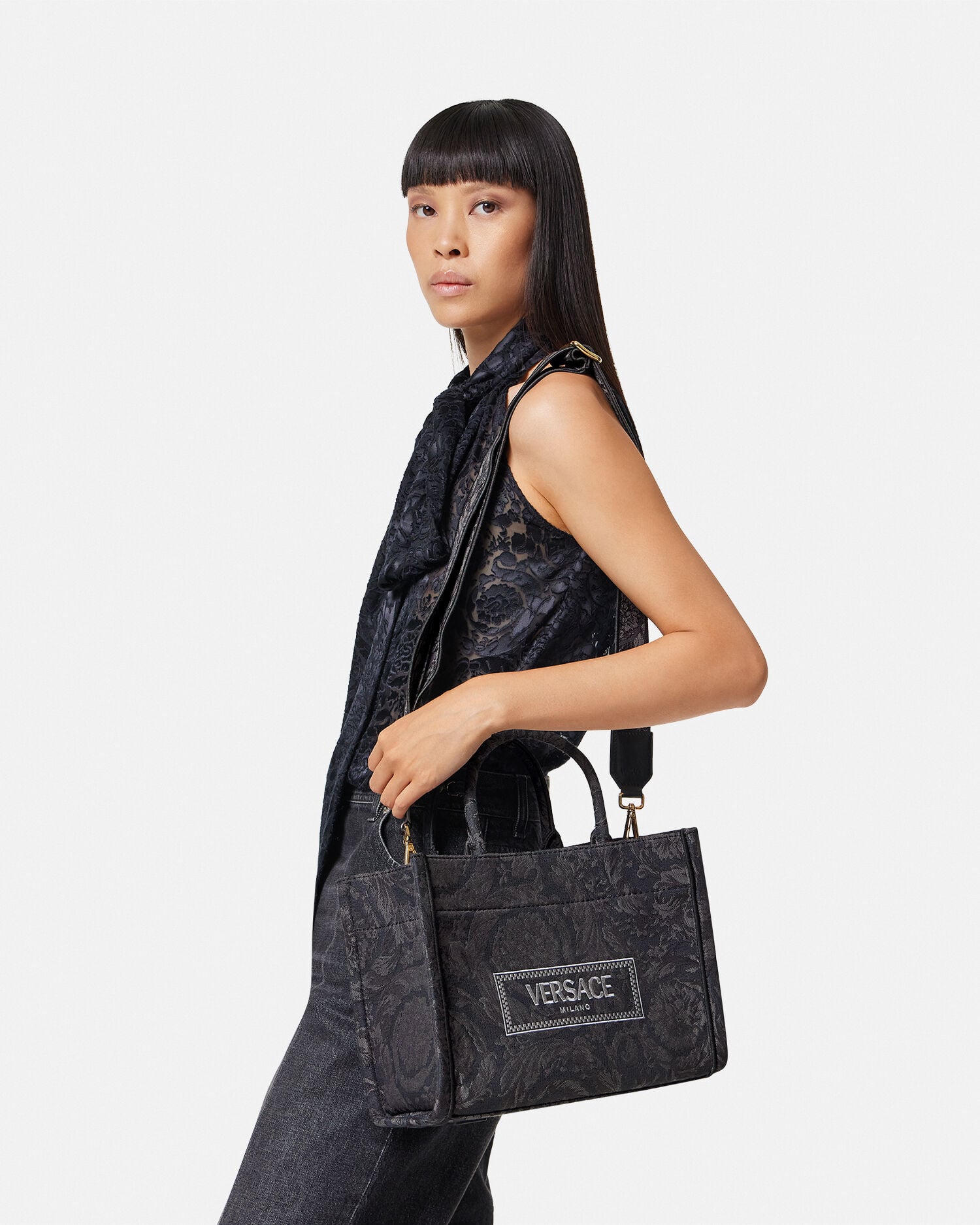 Barocco Athena Small Tote Bag Black,Gold | VERSACE US Barocco Athena Small Tote Bag Black,Gold | VERSACE US