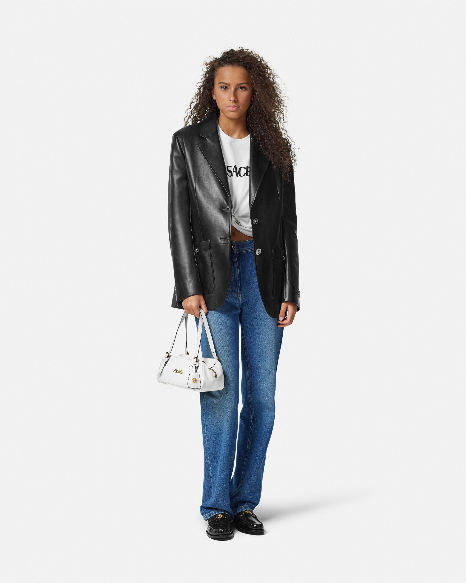Versace Tag Nappa Bowling Bag White | VERSACE US