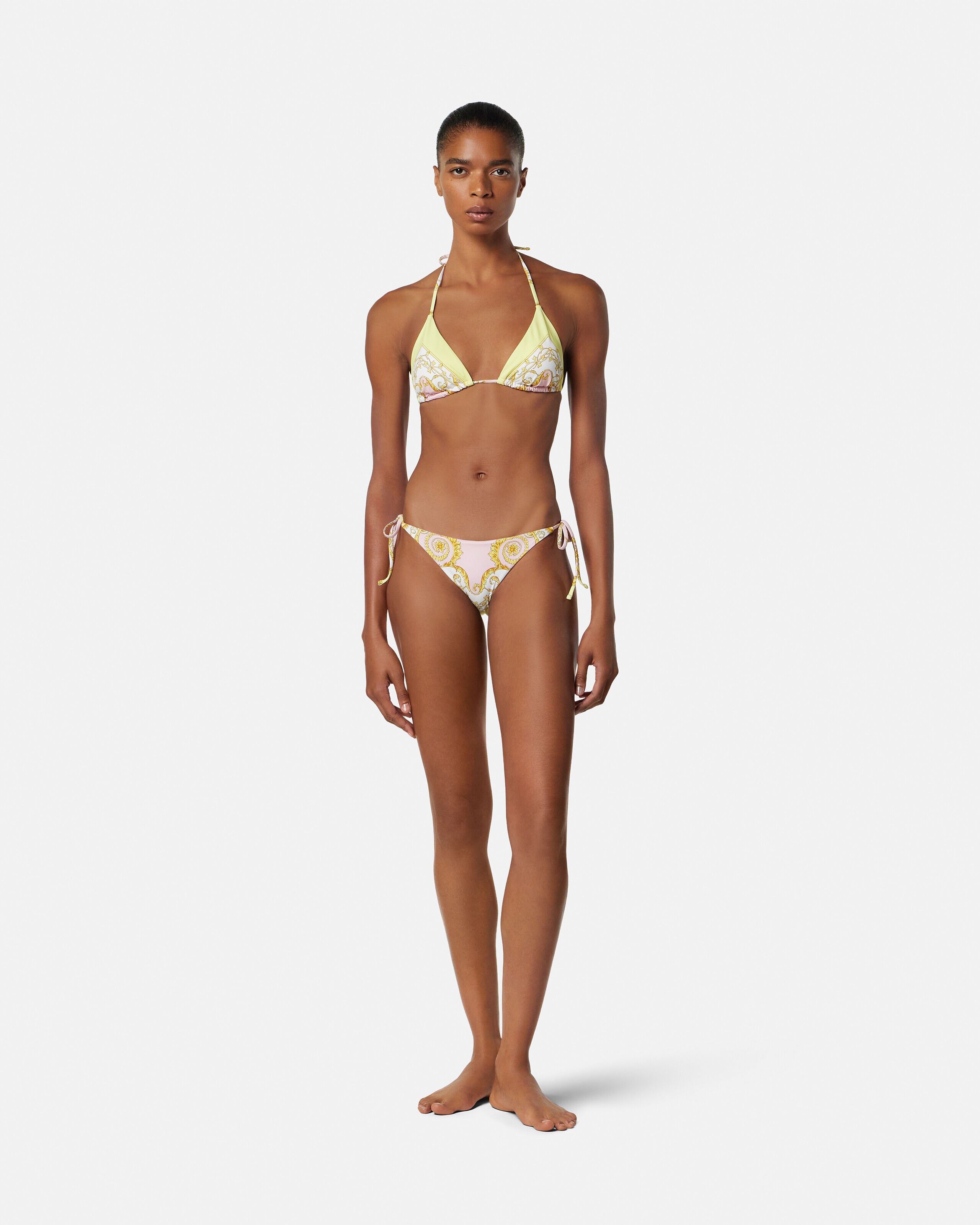 Printed Triangle Bikini Top Yellow,Pink | VERSACE US