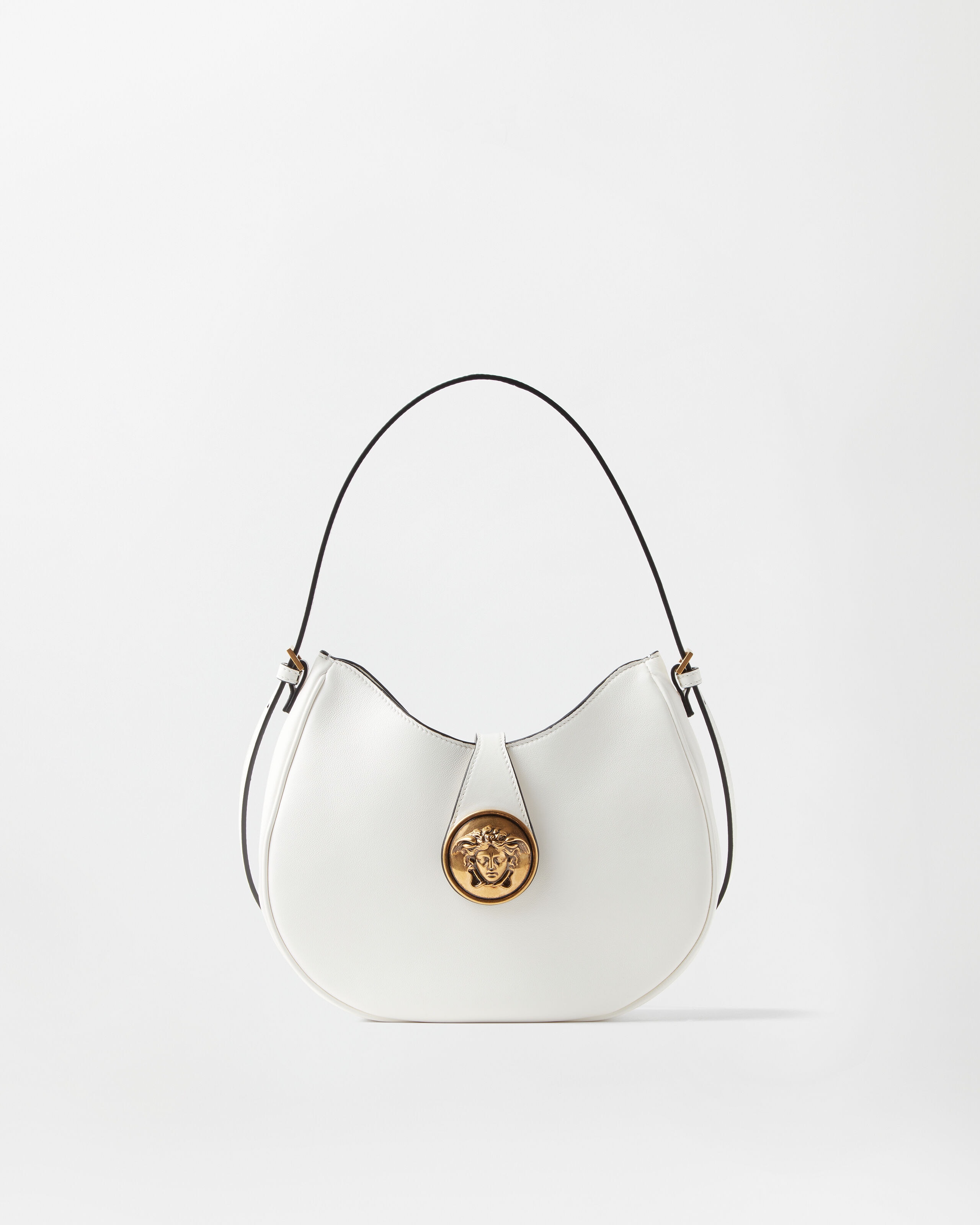 Emblème Nappa Hobo Bag White | VERSACE US