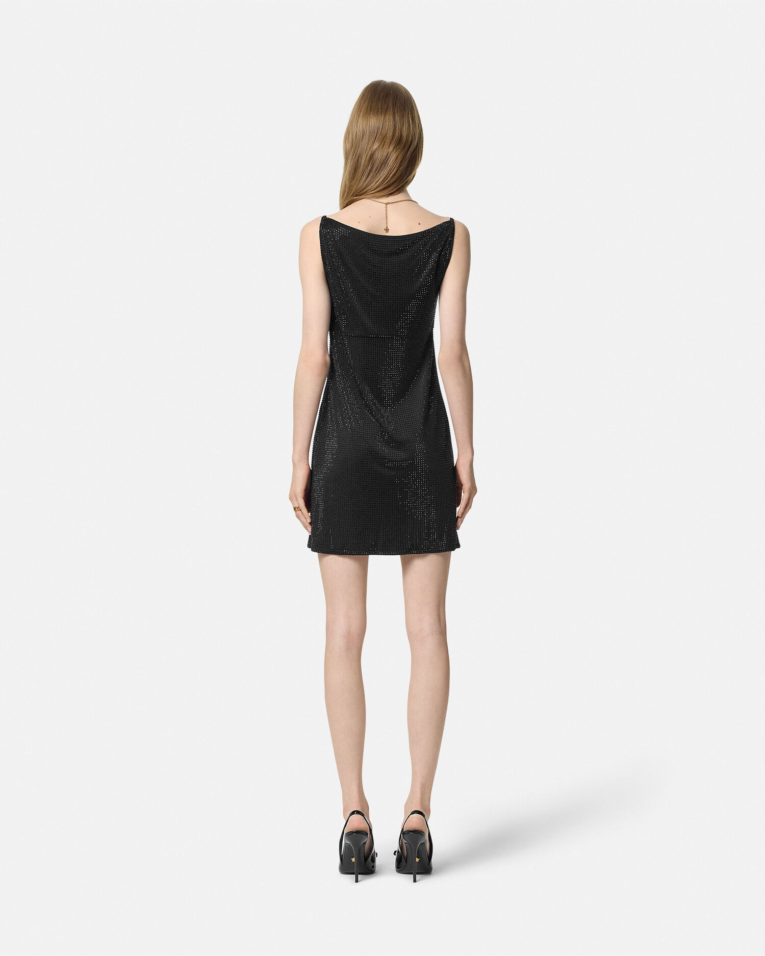 Embellished Viscose Mini Dress Black | VERSACE US