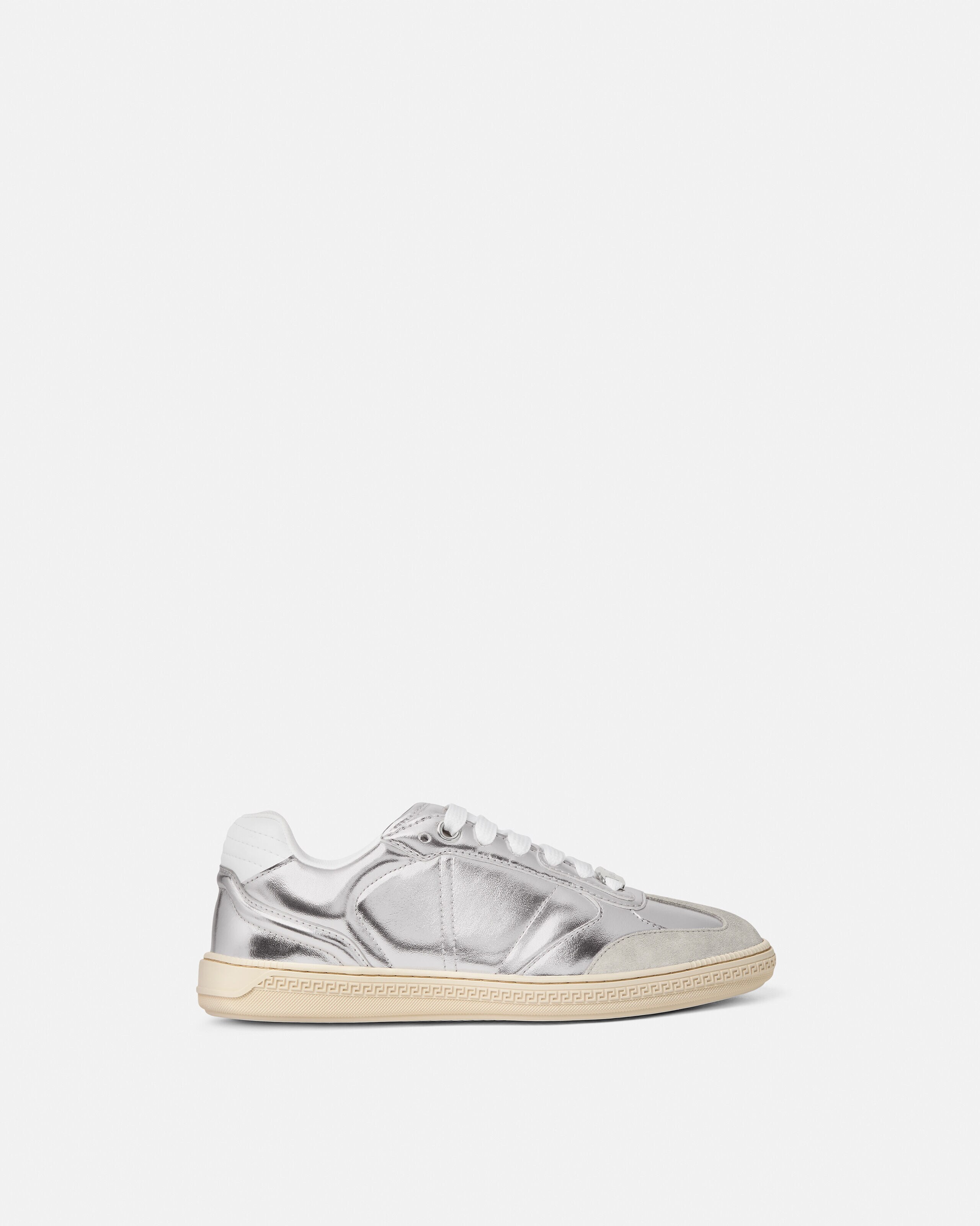 Greca Court Metallic Sneakers Silver | VERSACE US