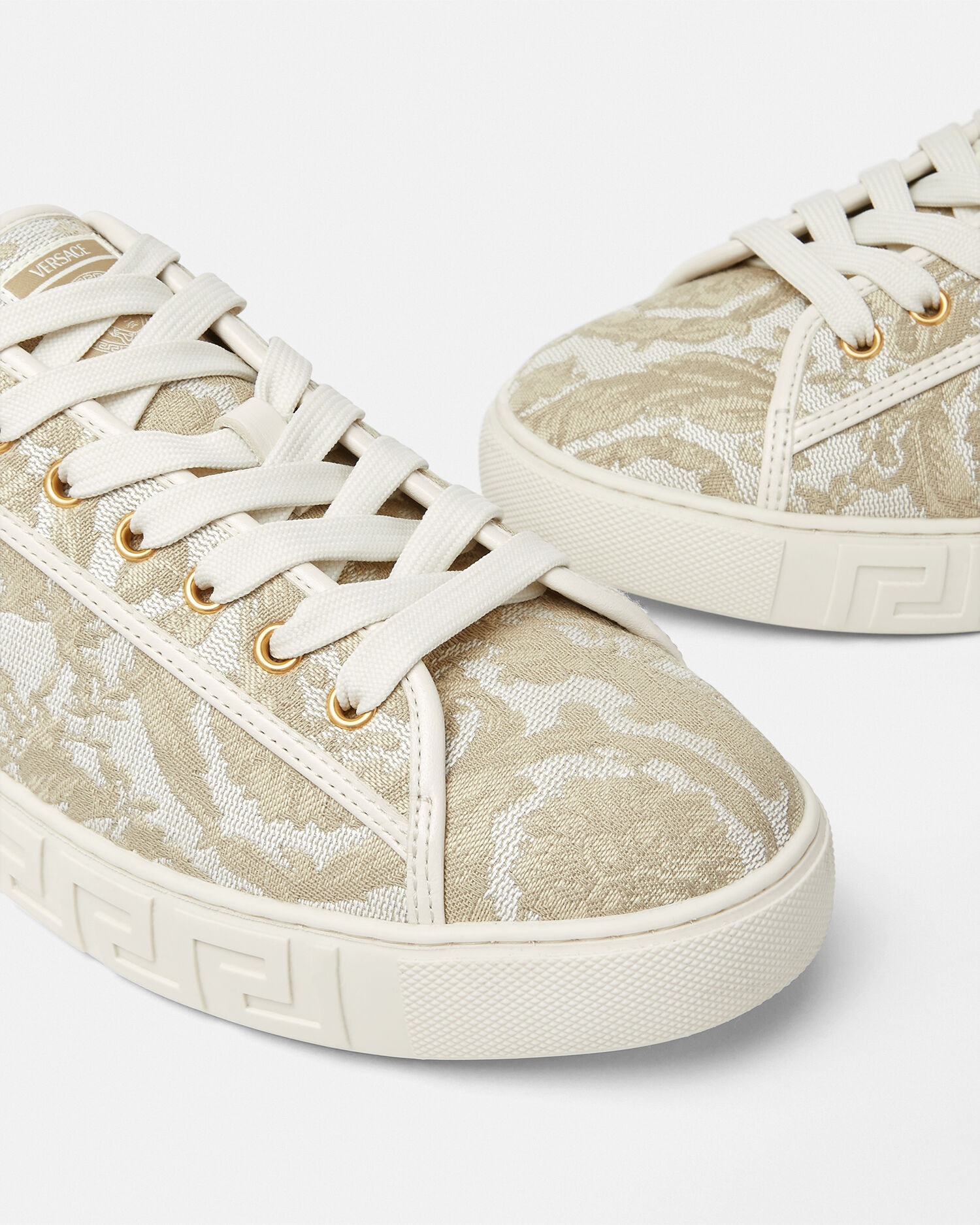 Greca Jacquard Canvas Sneakers Beige,Print | VERSACE ZA