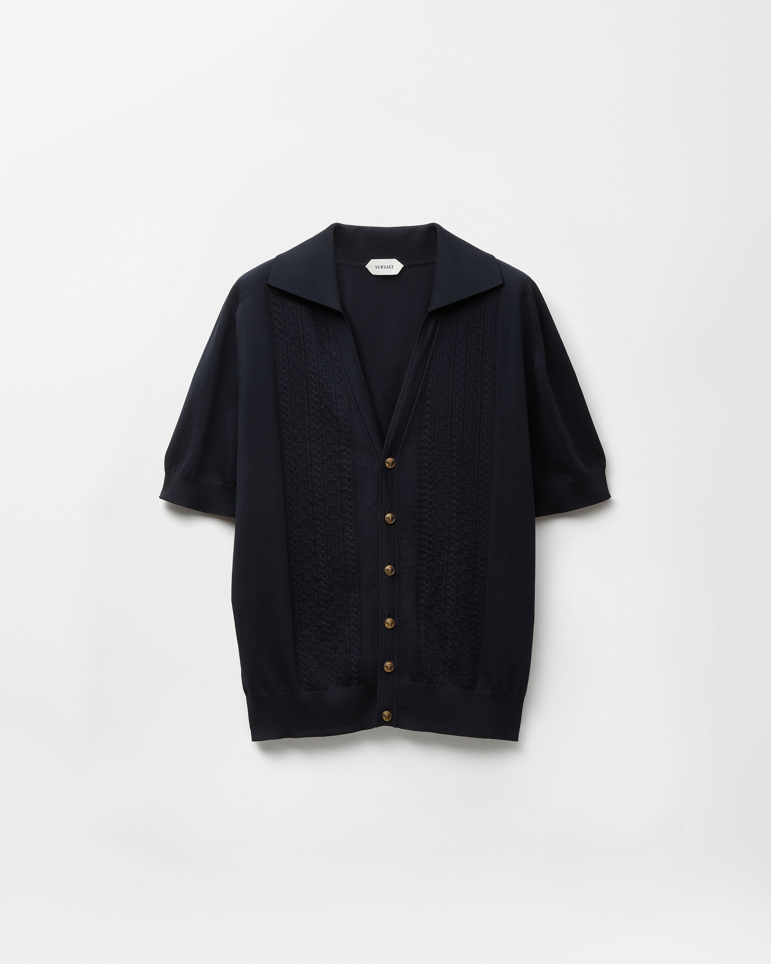 トップス ORIMI SPARCLE KNIT POLO - 1 Silk-Cotton Knit Polo Blue | VERSACE