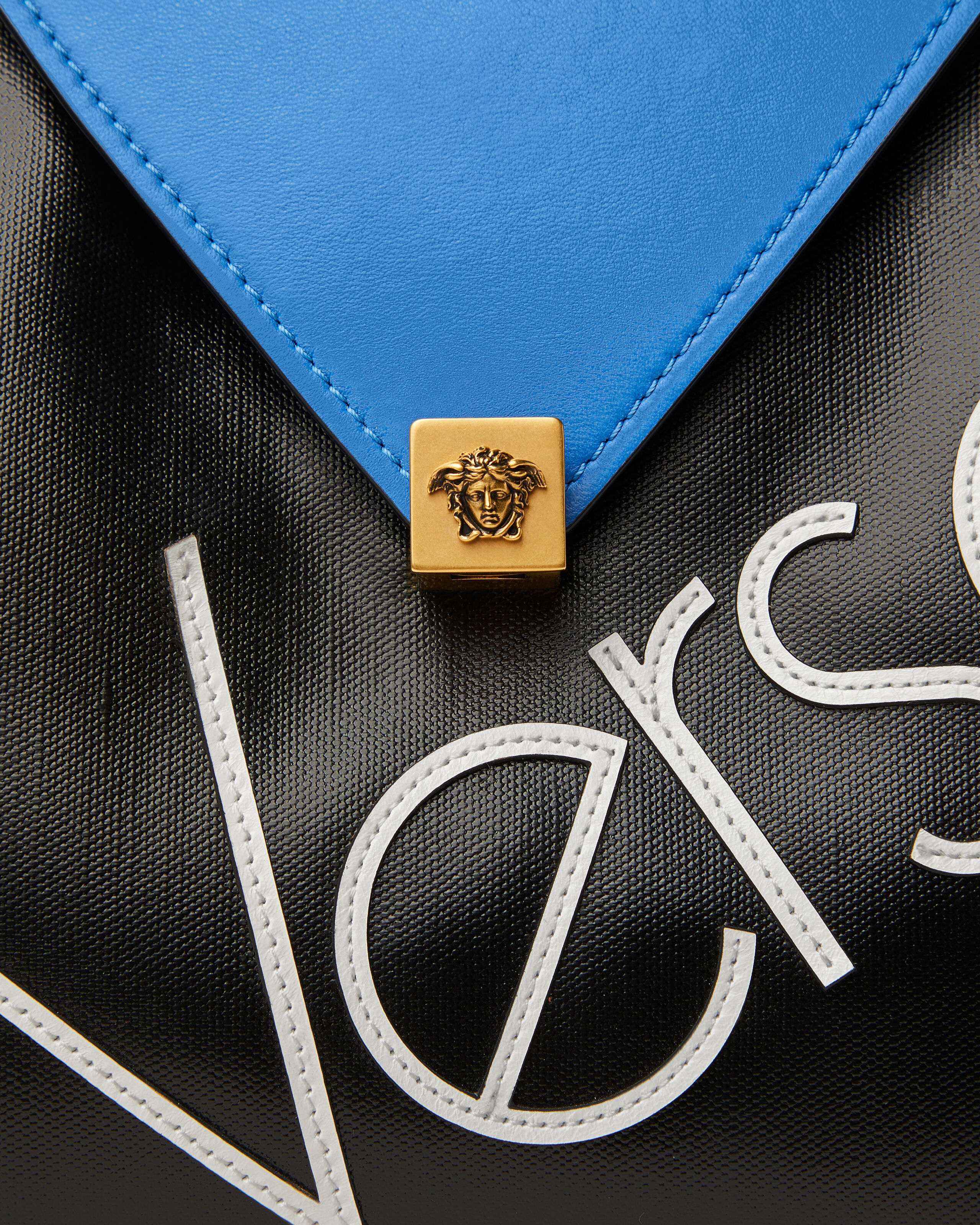 Severine Small Coated Canvas Tote Blue,Black | VERSACE US