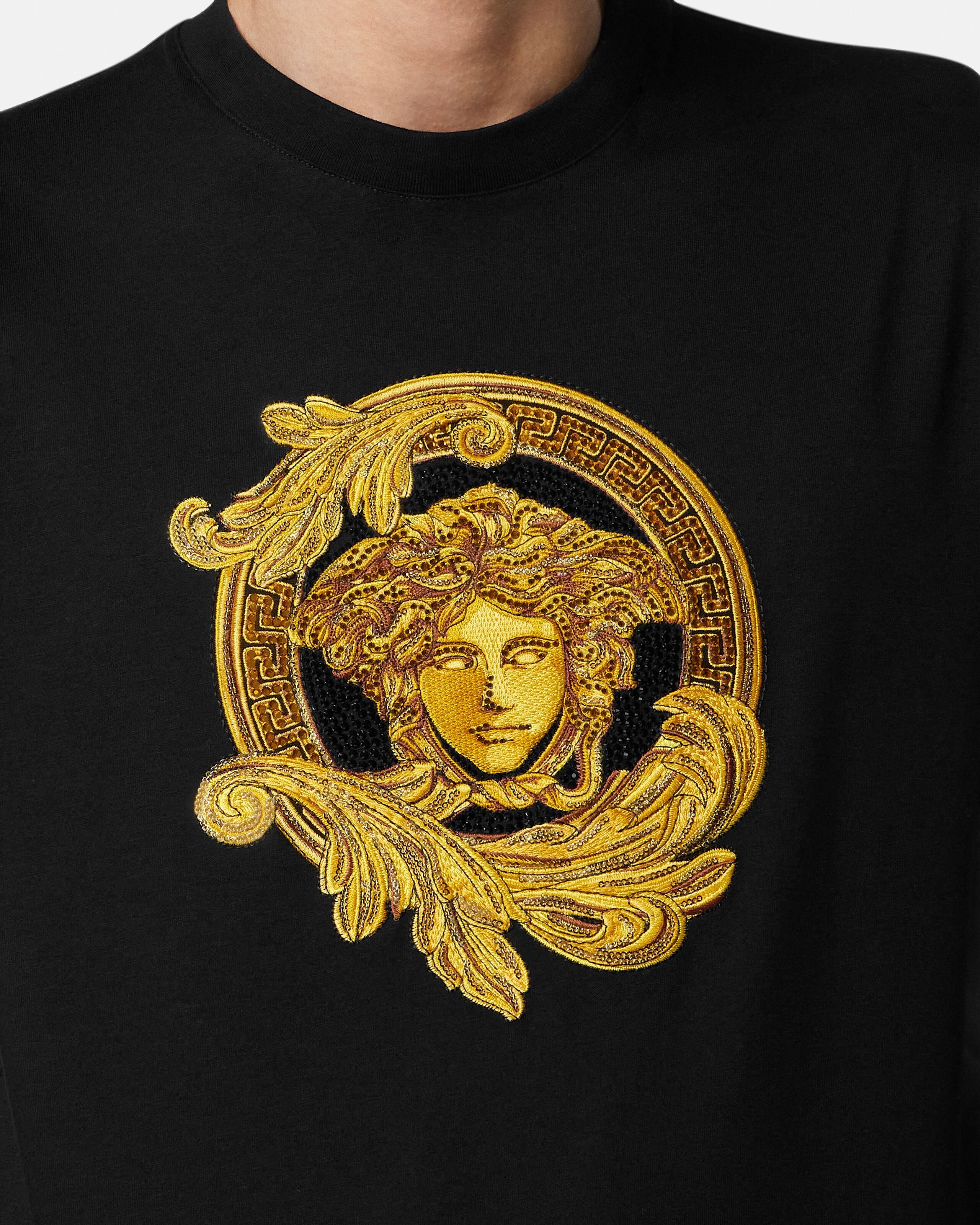 Embroidered Cotton-Jersey Slim T-Shirt | VERSACE US
