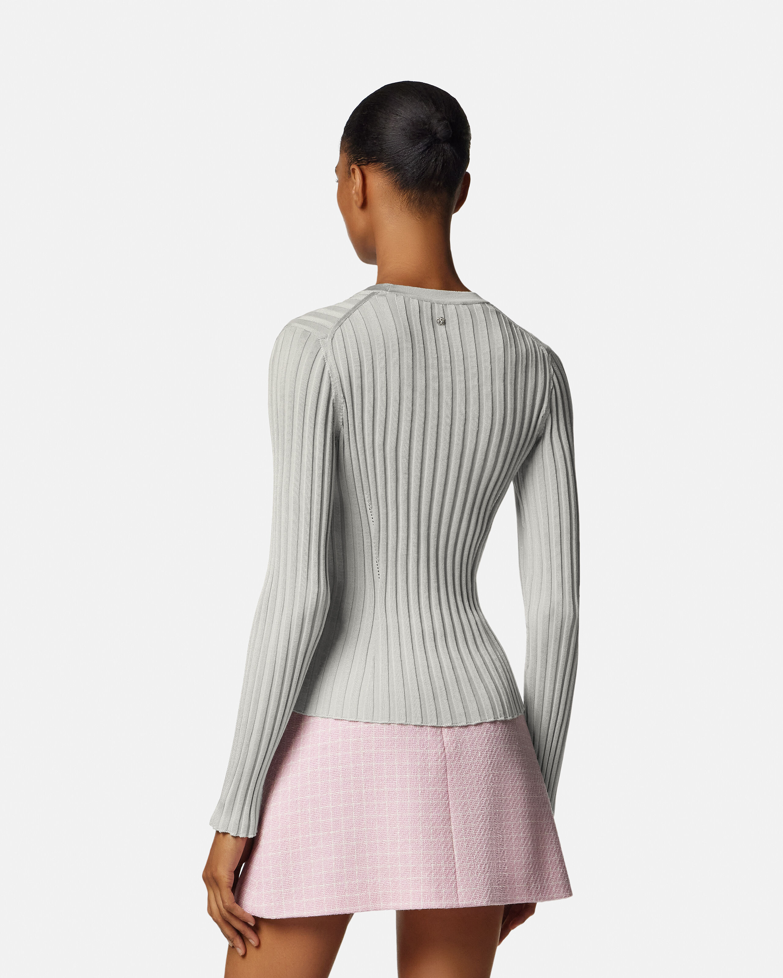 Ribbed Knit Viscose-Blend Crewneck Top Gray | VERSACE