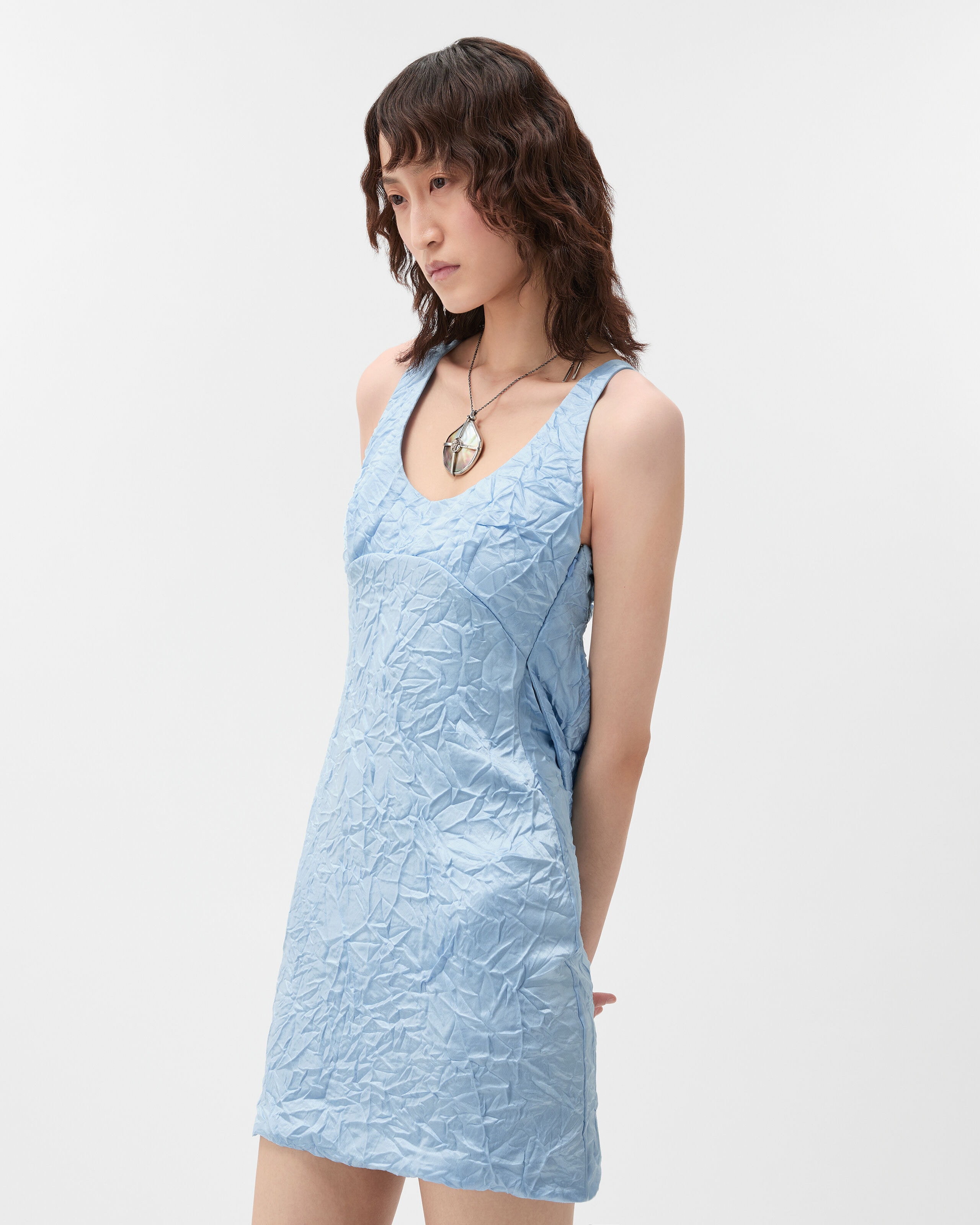 Silk Cady Satin Mini Dress Blue | VERSACE US