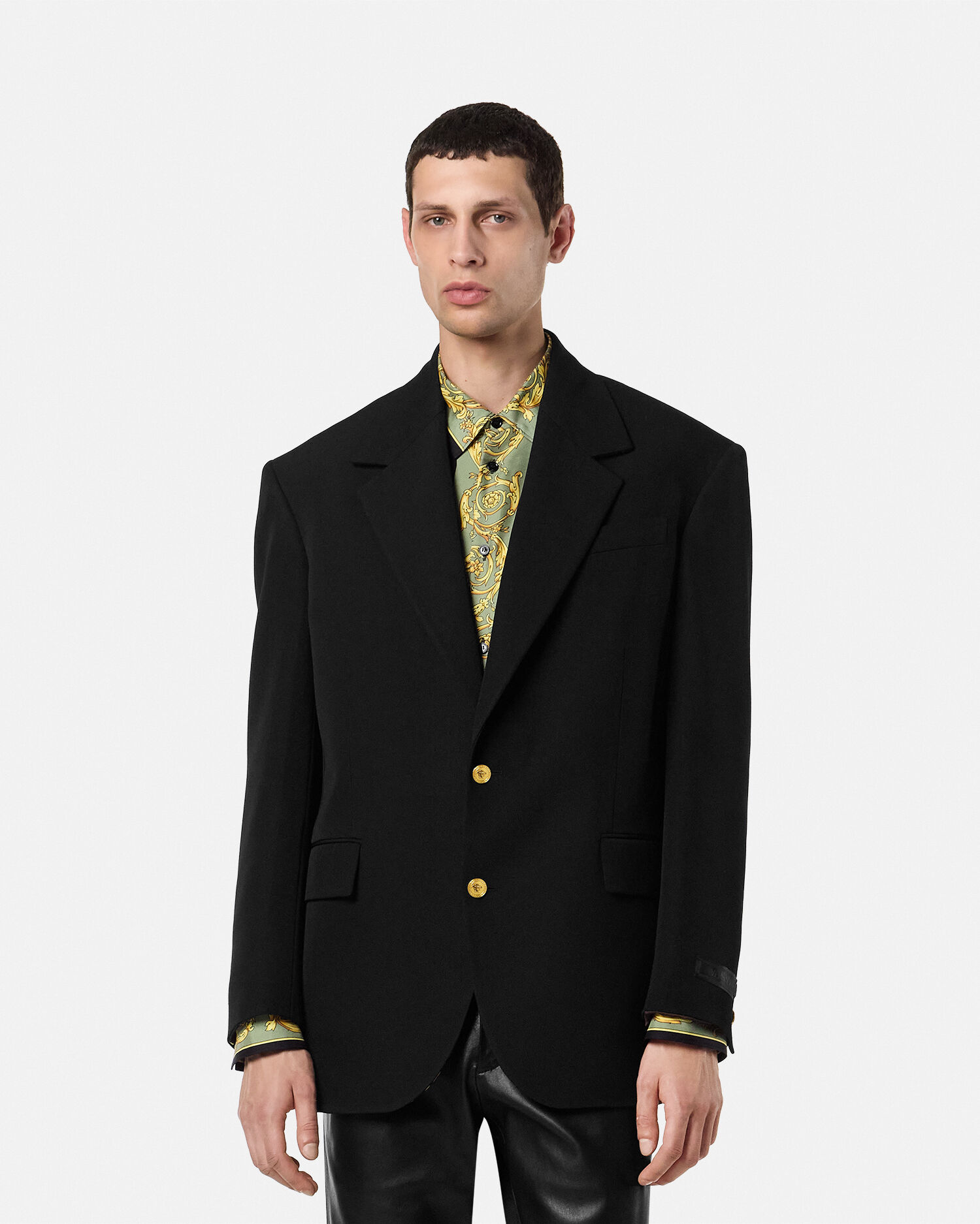 ジャケット Versace Single-Breasted Jacket Versace single-breasted Wool Blazer | Blue | FARFETCH RO