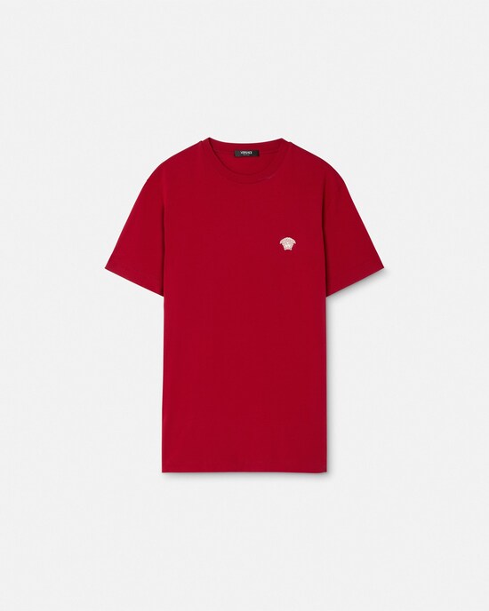 Versace Embroidered Cotton-Jersey T-Shirt Burgundy 1