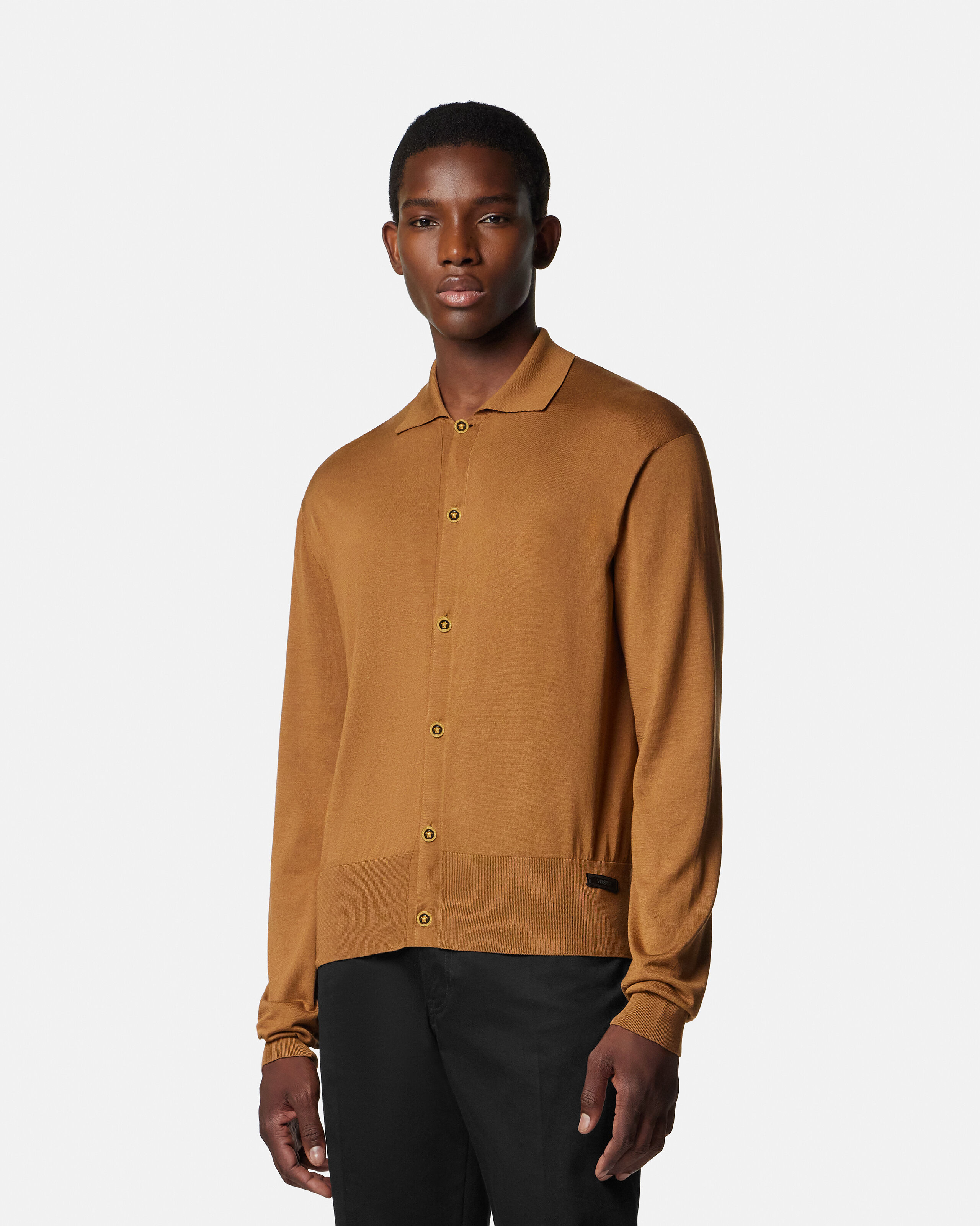 Silk-Blend Knit Polo Cardigan | VERSACE US