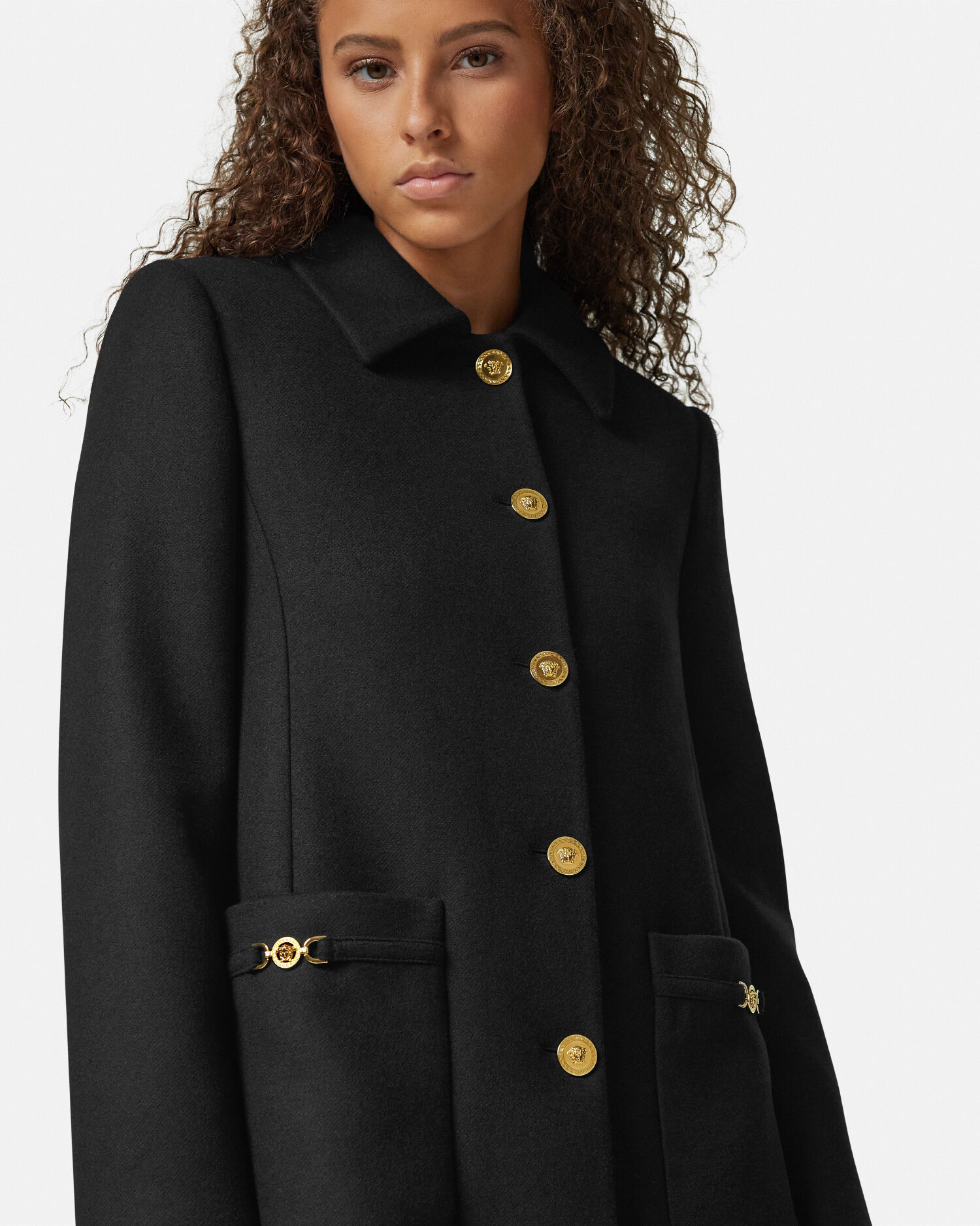 Wool-Blend A-Line Coat Black | VERSACE