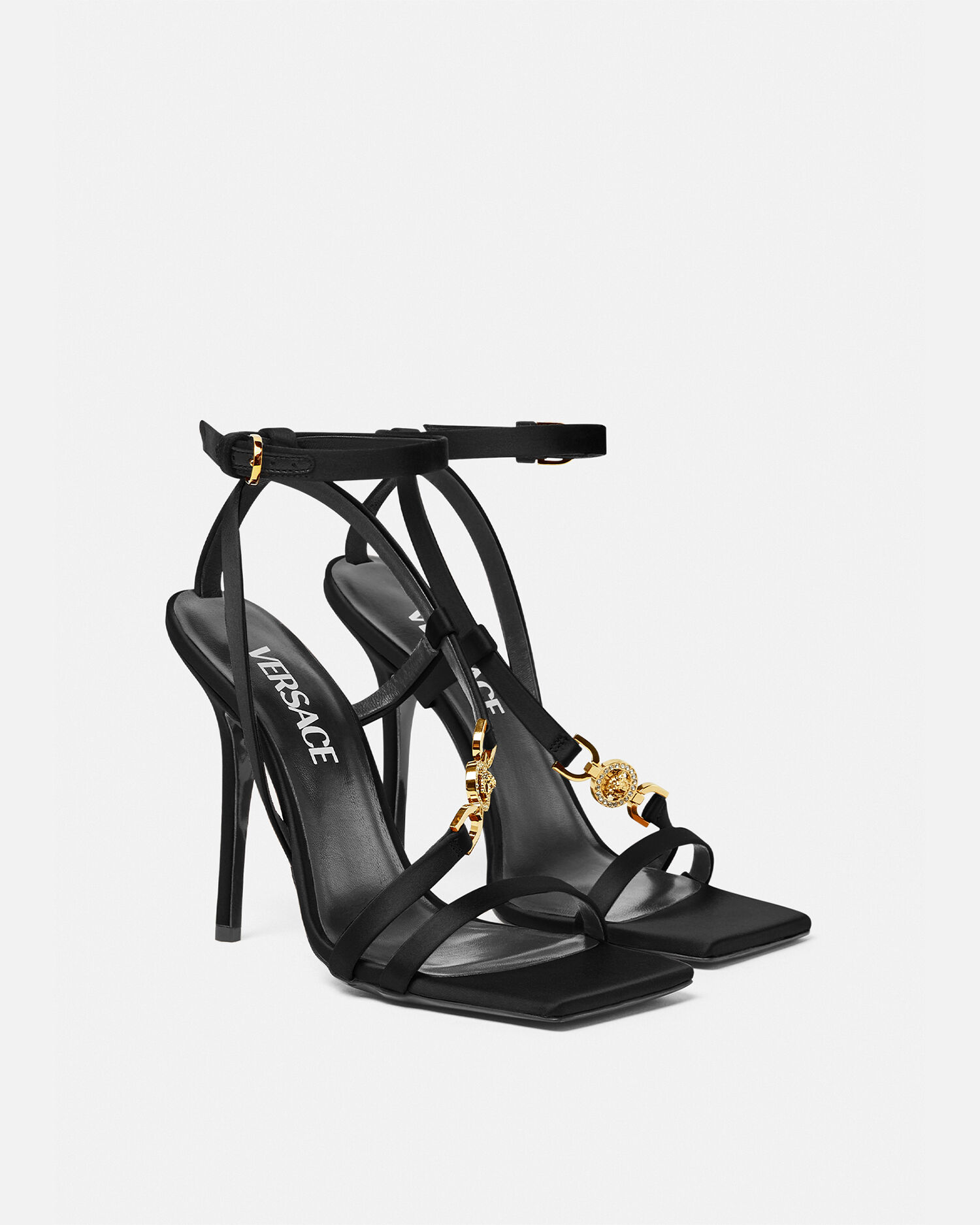 Versace black strappy heels cheap