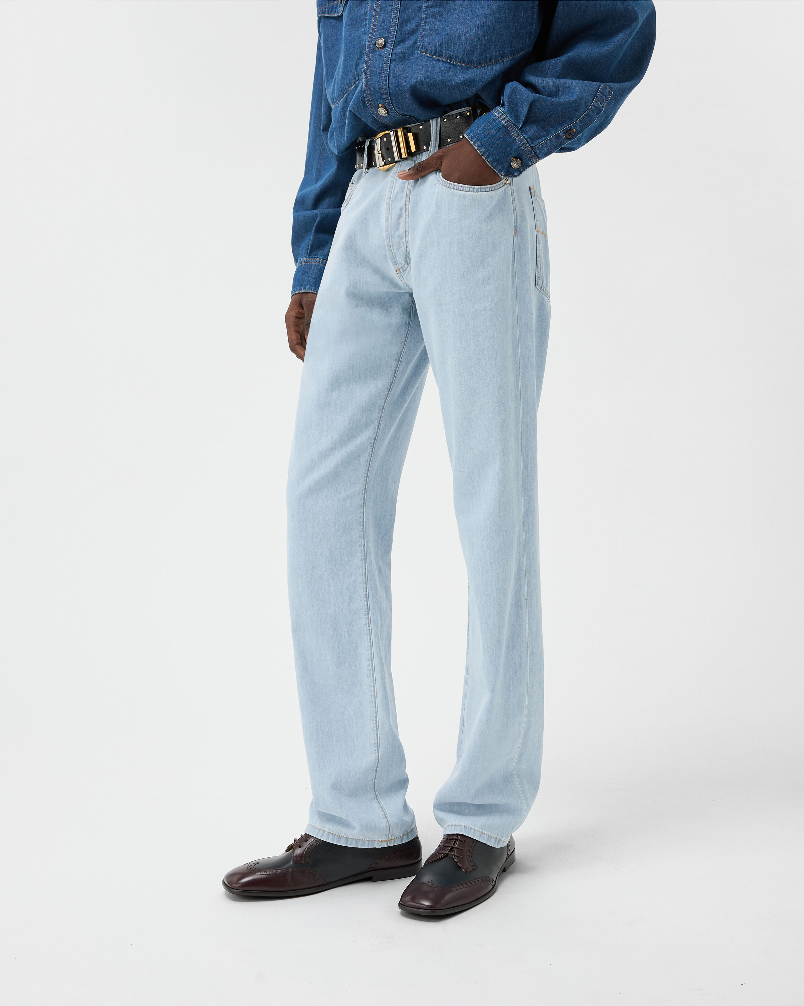 Straight Chambray Jeans Blue | VERSACE US
