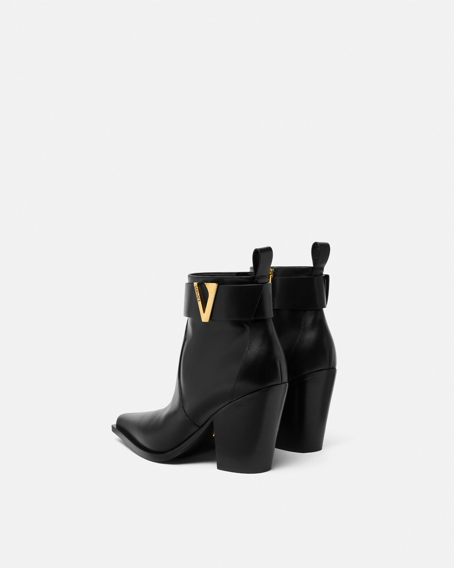 V Leather Ankle Boots 85 mm Black,Gold | VERSACE US